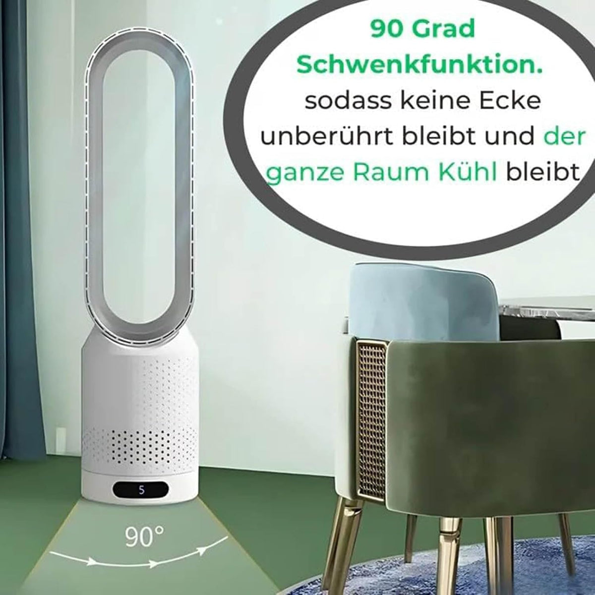 GENERIC Ventilateur Tour 3 En 1, Ventilateur De Refroidissement Sans Pales De 58,4 Cm Avec Télécommande, Ventilateur De Bureau Oscillant à 90°, Minuterie 2H, Circulation D'air Silencieuse Pour Chambre à