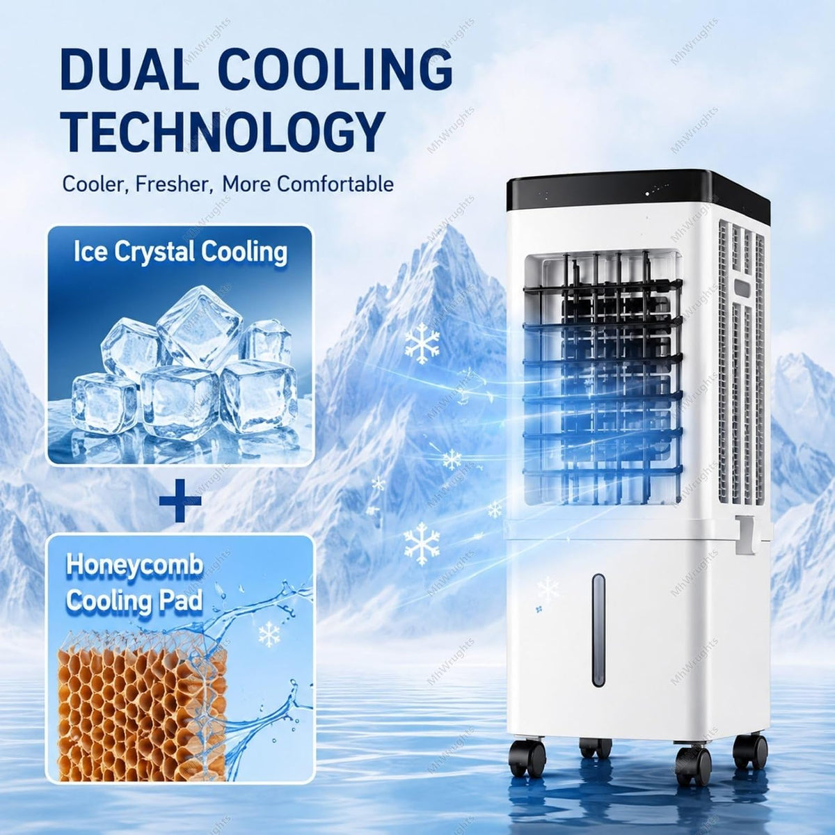  Climatiseur Portable 15L Avec Ventilateur Et Rafraîchisseur D'air Par évaporation, Grand Réservoir D'eau, 3 Vitesses Et Roulettes Universelles Pour Chambre, Salon Et Bureau RemoteControl