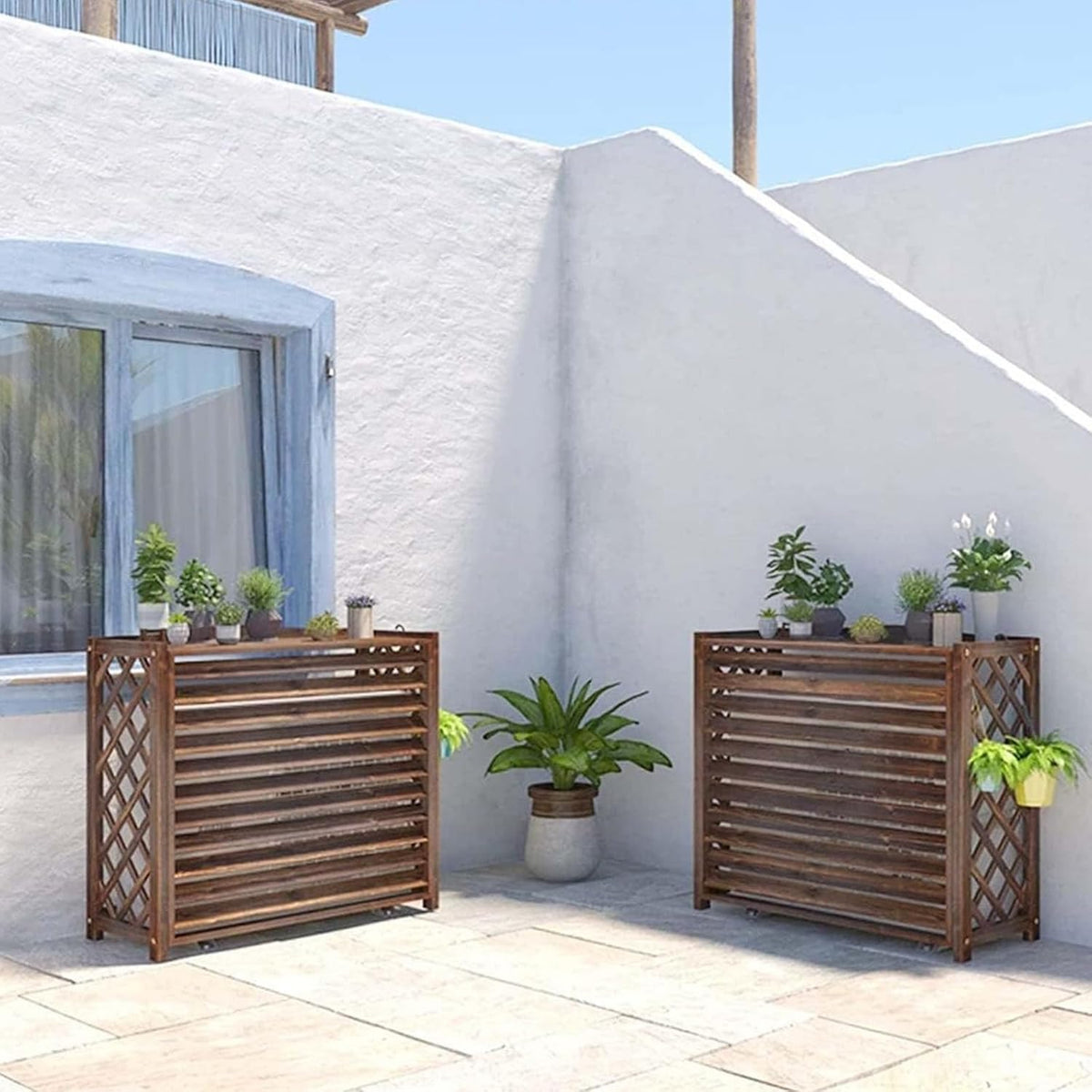 Housses De Protection En Bois Rustique Pour Climatiseur, écran De Clôture Pour Climatiseur Extérieur, Housse De Protection Pour Climatiseur Extérieur, Pour Cacher Les Poubelles
