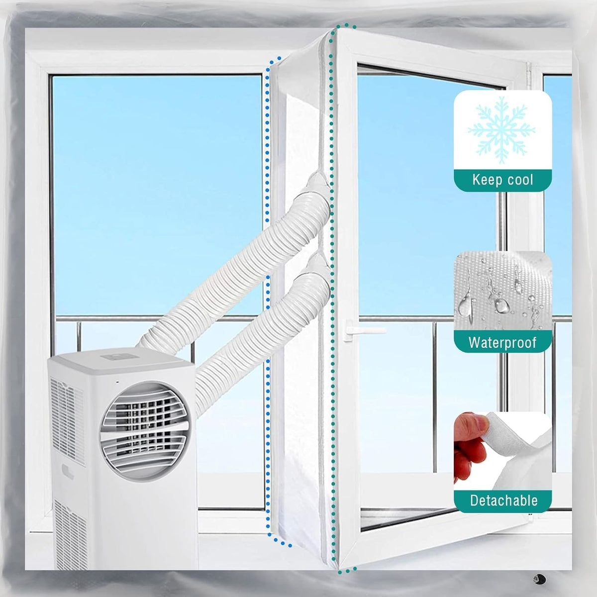  Joint De Fenêtre Pour Climatiseur Mobile, Joint De Fenêtre Pour Climatiseurs Mobiles Avec Fermeture à Glissière Et Fermeture à Adhésive (400 Cm)