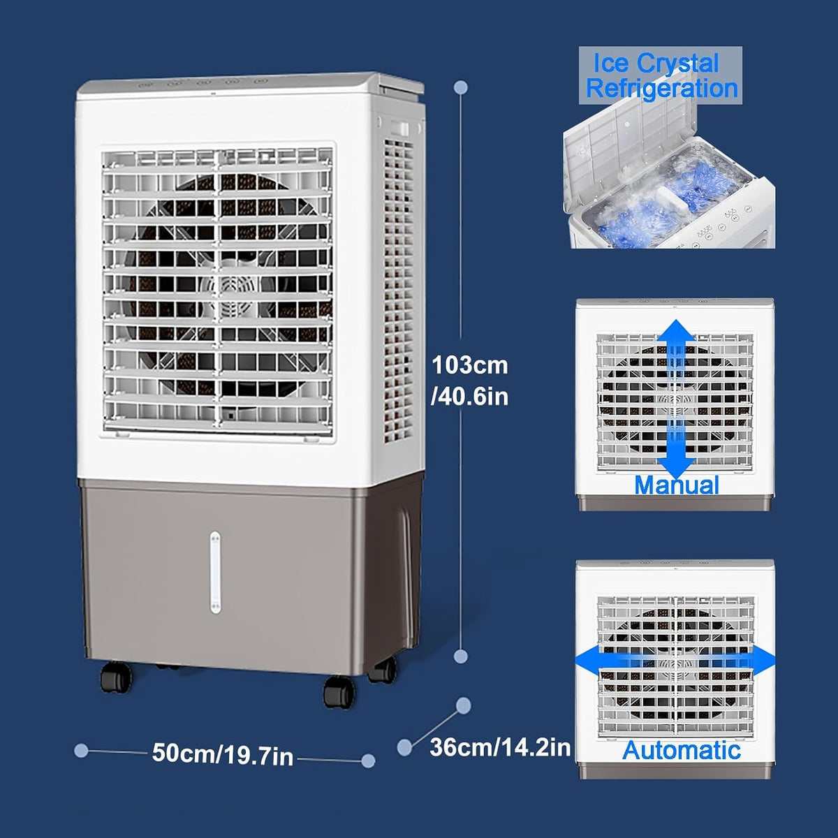 GENERIC Ventilateur De Refroidissement à évaporation 50 L Grand Réservoir D'eau 3 Vitesses Télécommande 7,5 H Minuteur Pour Un Refroidissement Efficace