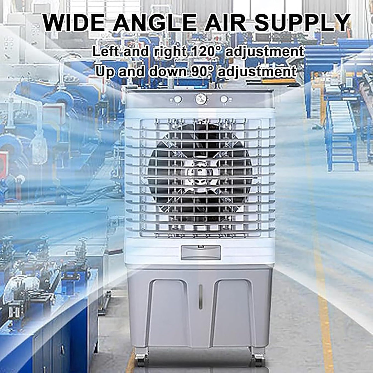  Climatiseur Portable, Rafraîchisseur D'air Par évaporation à 3 Vitesses, Réservoir D'eau De 80 L, Diffusion D'air Grand Angle De 120°, Portée De Refroidissement De 20 M,