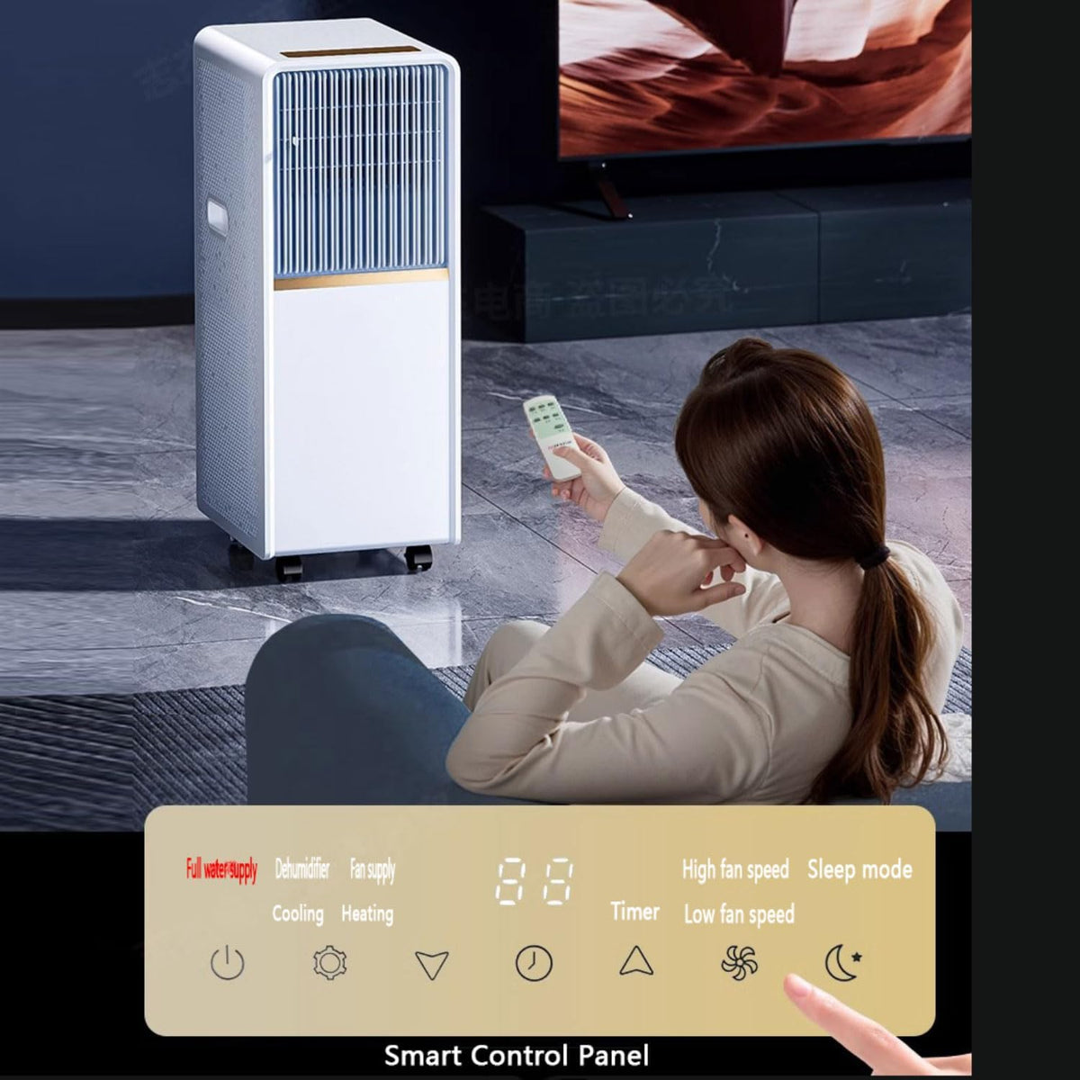  Climatiseur Portable Smart AC Unit Avec Télécommande, Minuterie 24H, Mode Veille, Kit De Fenêtre, Ventilateur De Refroidissement D'oscillation De 120 ° Pour Le Bureau De La Chambre