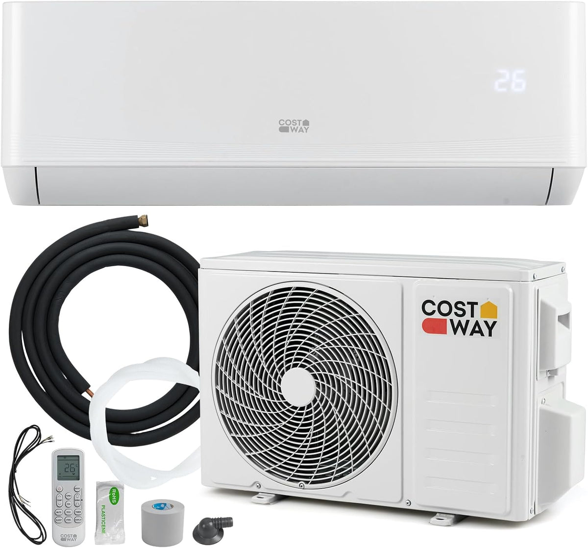  COSTWAY Climatiseur Reversible 18000 BTU 5,1 KW, Climatiseur Split R32, Chauffage, Refroidissement, Déshumidification, Clim Inverter Silencieux 19 DB, Auto-Nettoyage (18000 BTU|5,1 KW - Blanc Wifi)