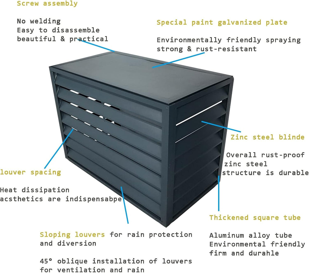 GENERIC Écran De Clôture Pour Climatiseur Extérieur – Volets En Alliage D'aluminium Anti-corrosion Et Support De Plantes Pour Unité Extérieure Noir Taille 2-3P (L1)