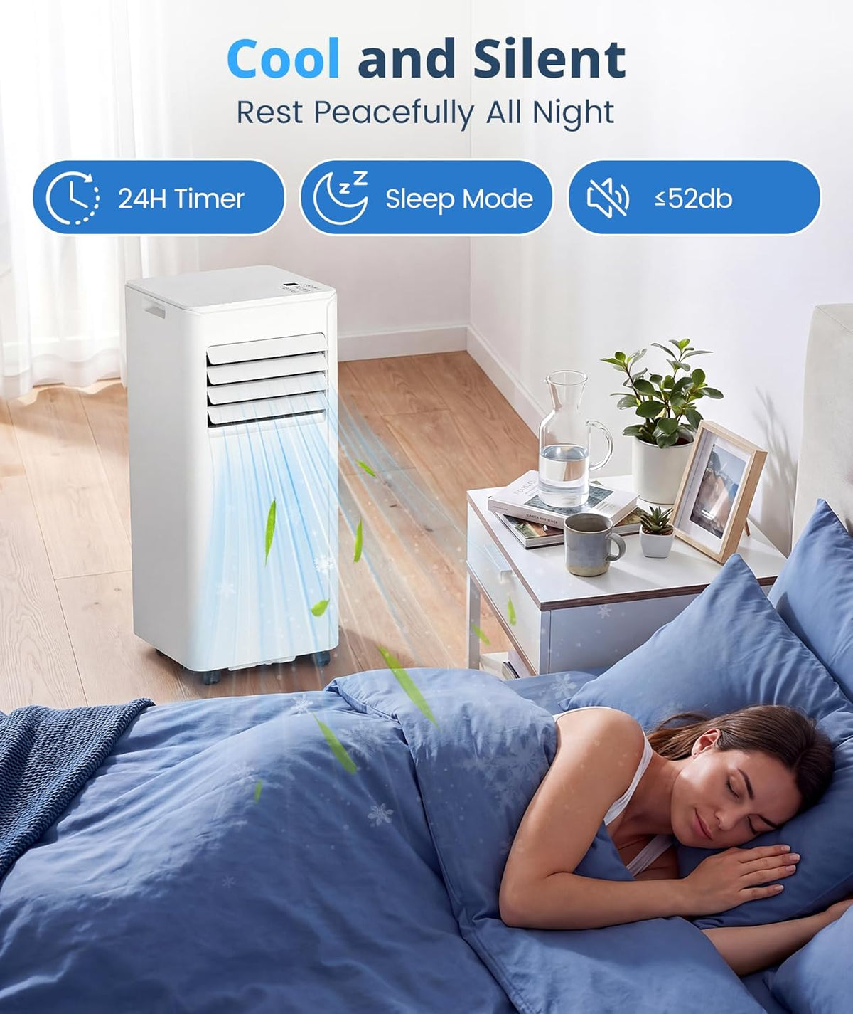  Climatiseur Portable 10 000 BTU Pour Pièces Jusqu'à 450 Mètres Carrés, Télécommande, écran LED, Mode 3 En 1, Unités AC Portables Silencieuses Avec Kit De Fenêtre