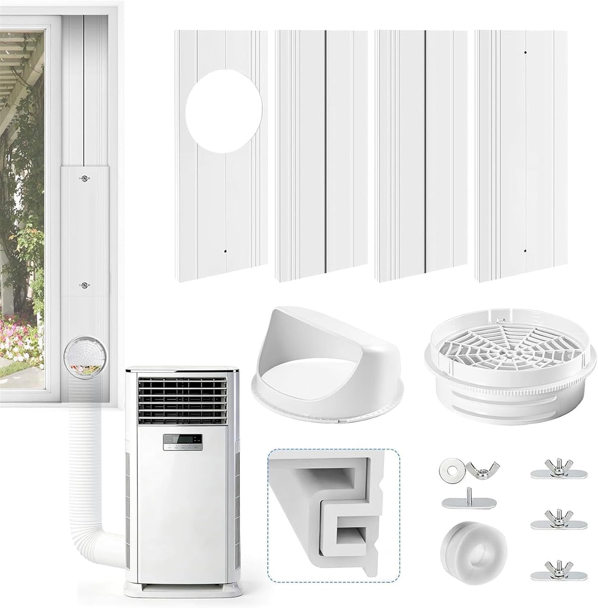  Kit Calfeutrage Climatiseur, Kit De Fenêtre Pour Climatiseur Mobile Avec Adapt Universel 13/15cm, Plaque Coulissante De Fenêtre Réglable Kit, Facile à Installer, Pas De Perçage