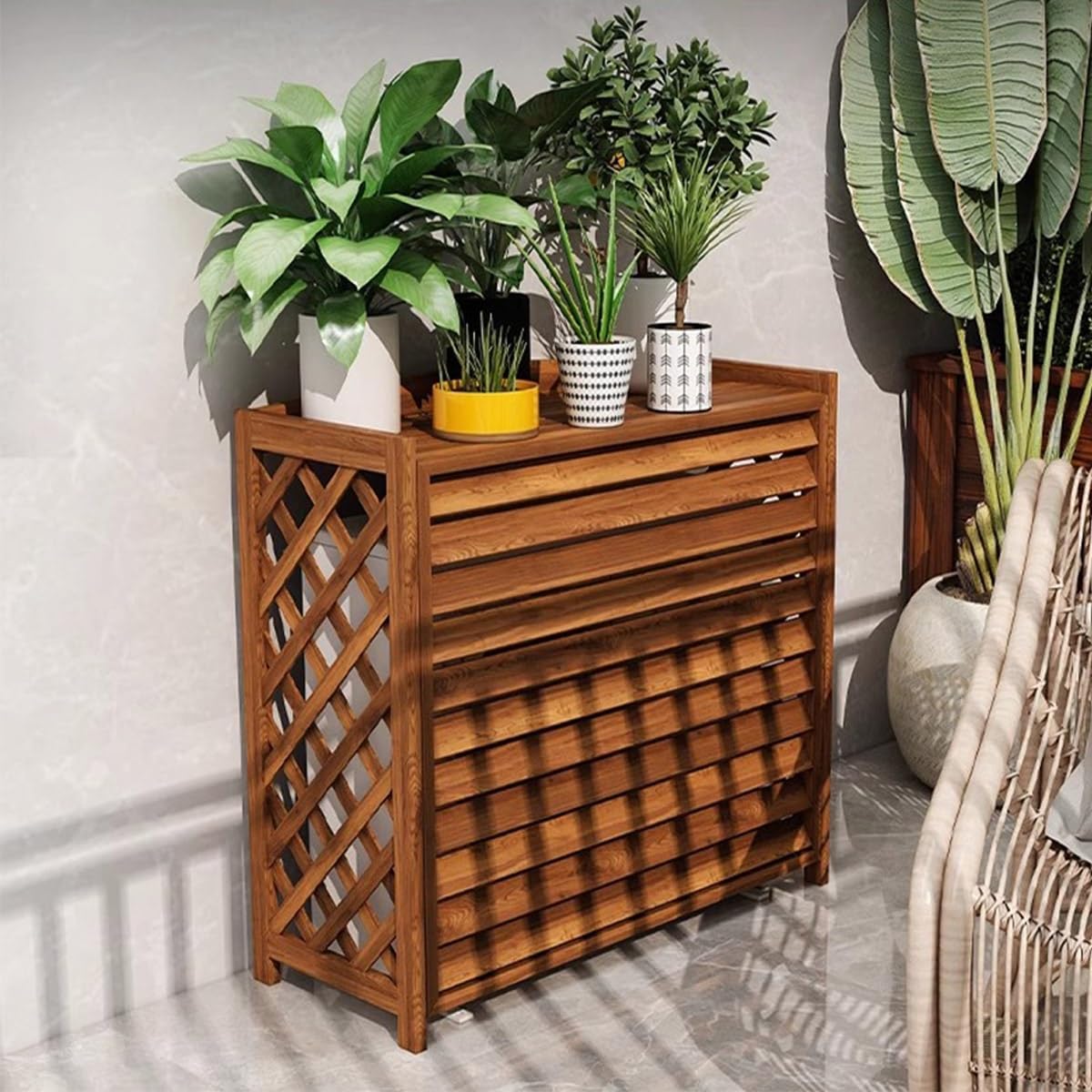 GENERIC Housse De Protection Pour Climatiseur D'extérieur – Bois Massif Robuste Anti-corrosion Design élégant Pour Cacher Les Unités De Climatisation Et Le Stockage Des Plantes – Protection Résistante Aux