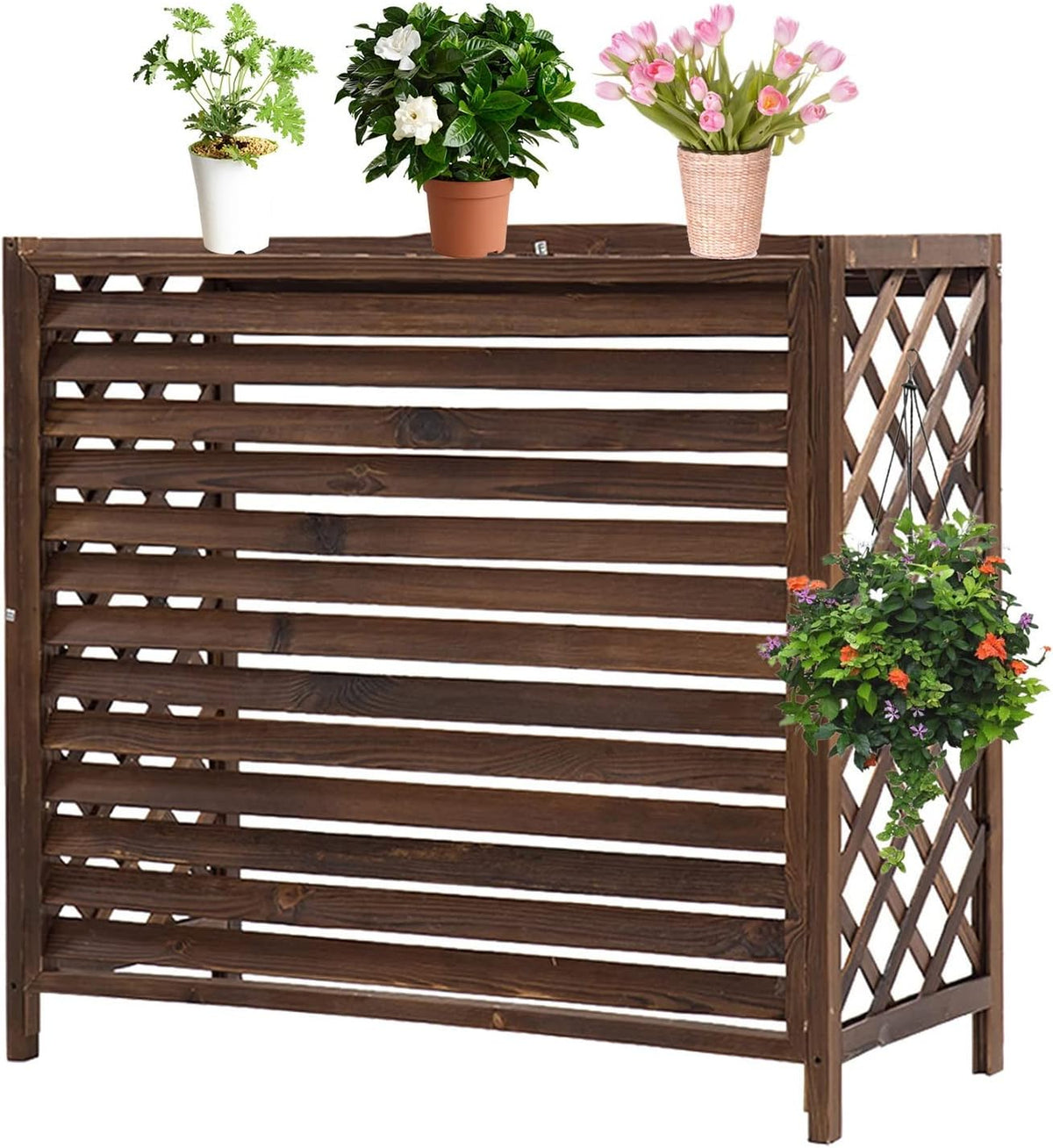  Housse De Protection Pour Climatiseur D'extérieur En Bois Massif, Support De Fleurs Pour Balcon En Bois, étagère De Rangement épaisse