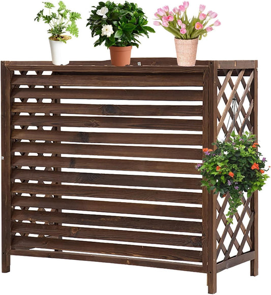  Housse De Protection Pour Climatiseur D'extérieur En Bois Massif, Support De Fleurs Pour Balcon En Bois, étagère De Rangement épaisse