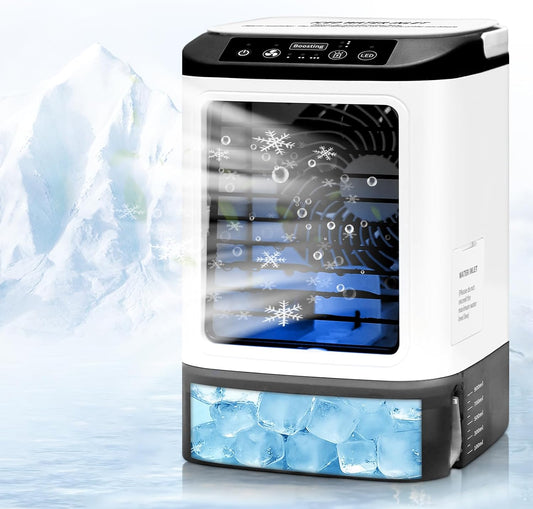 GENERIC Mini Climatiseur Portable, Refroidisseur D'air Personnel Avec Vitesses, Modes Brume, Réservoir D'eau, Boîte à Glace, Petit Climatiseur Rechargeable Pour Chambre, Bureau Et Voyage