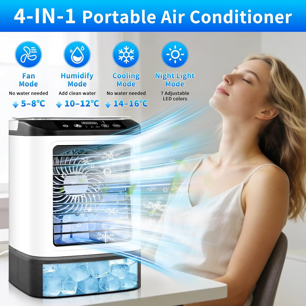 GENERIC Mini Climatiseur Portable, Refroidisseur D'air Personnel Avec Vitesses, Modes Brume, Réservoir D'eau, Boîte à Glace, Petit Climatiseur Rechargeable Pour Chambre, Bureau Et Voyage