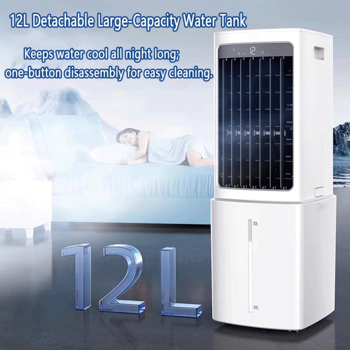 GENERIC Ventilateur De Refroidisseur D'air évaporatif De Climatiseur Portable 11L Avec 3 Vitesses Et 90 °Oscillation 35dB Ventilateur De Refroidissement Silencieux Espace-Sauvage 70W Ventilateur Avec Roues Re