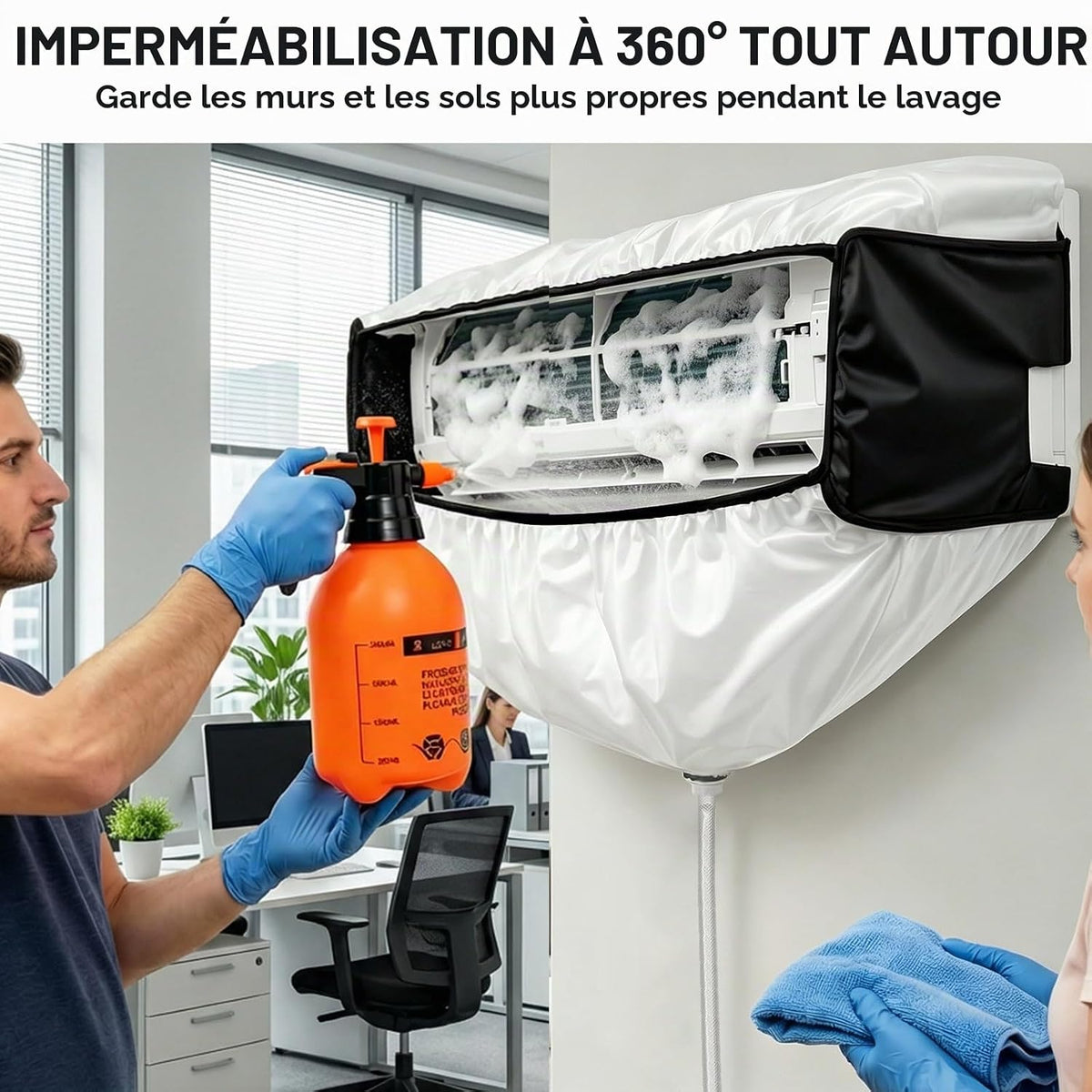  Kit De Nettoyage Climatisation Panneaux Latéraux Double Face, Housse Climatiseur Imperméable En épais Pour Climatiseur Split Mural – Noir-Blanc, Taille 2XL