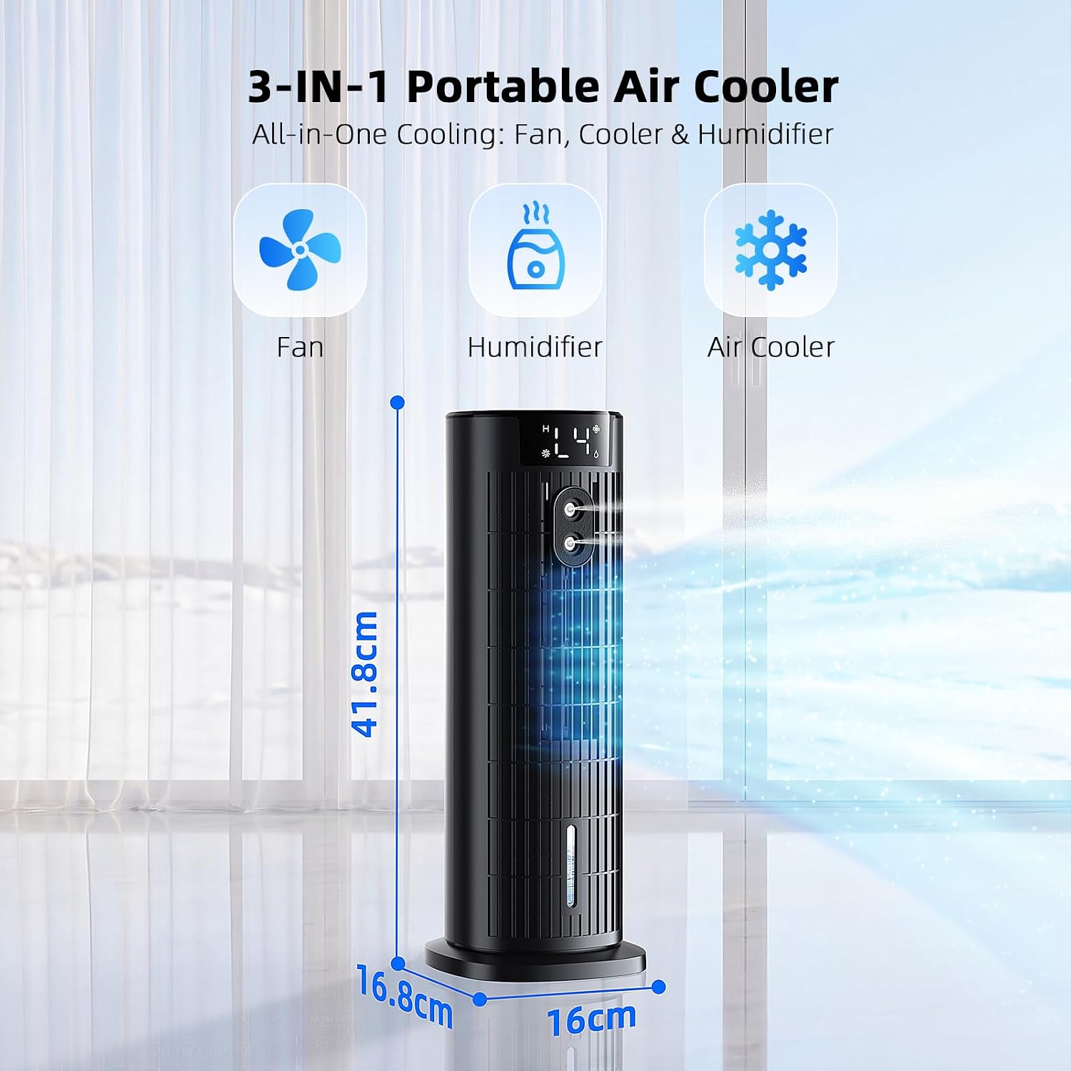  Climatiseur Mobile Sans Évacuation (<30 DB), Moteur CC Amélioré 2026, Ventilation Puissante 7,5 M/s, Minuteur 10H, Oscillation 90° Et 4 Vitesses, Climatiseur Portable Avec Télécommande, Noir Dépoli
