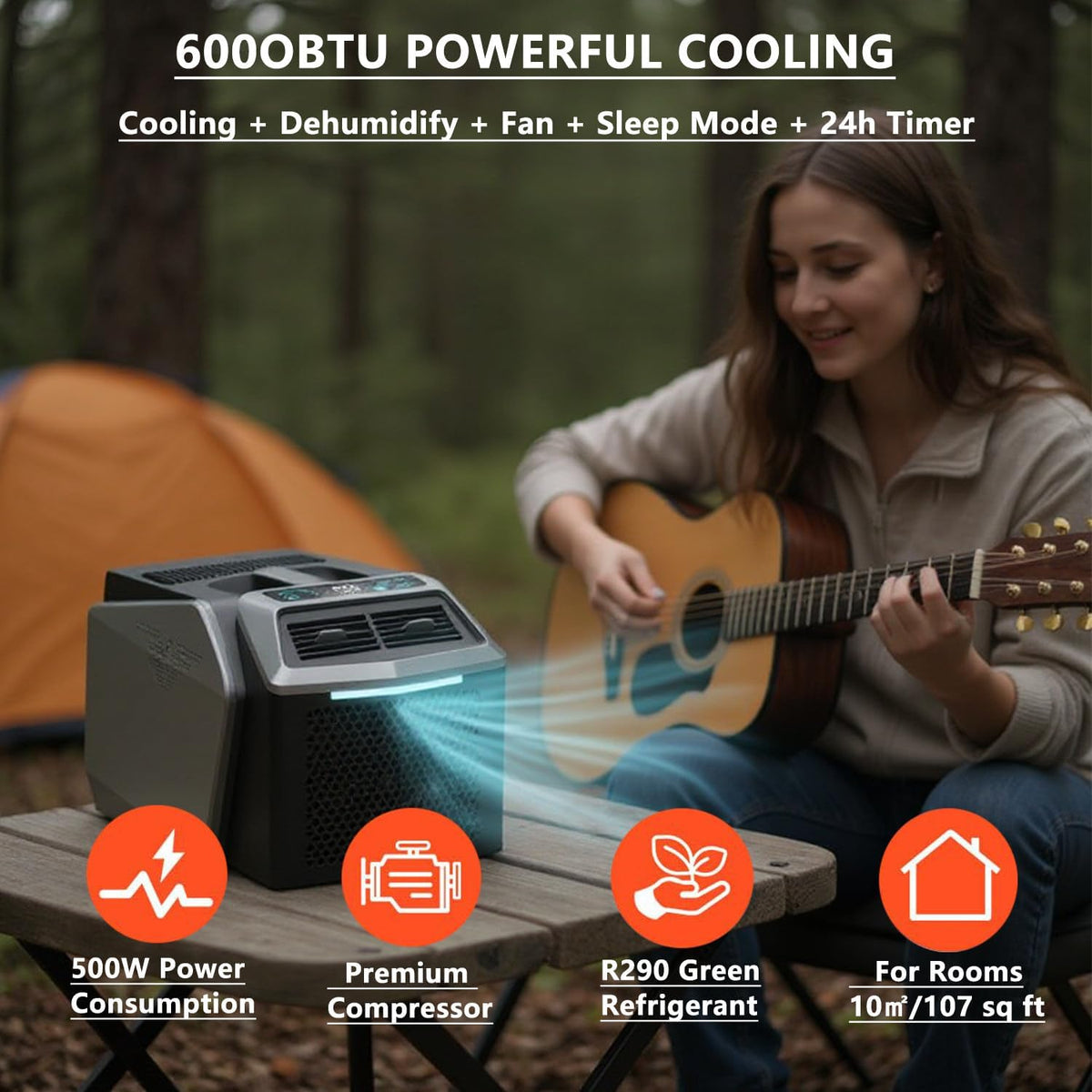 GENERIC Climatiseur De Camping Portable – 6000 BTU DC 48 V 450 W Avec Télécommande, Fonctionnalité 4 En 1 : Refroidissement, Ventilateur, Déshumidification Et Mode Veille, Idéal Pour Jusqu'à 100 M²
