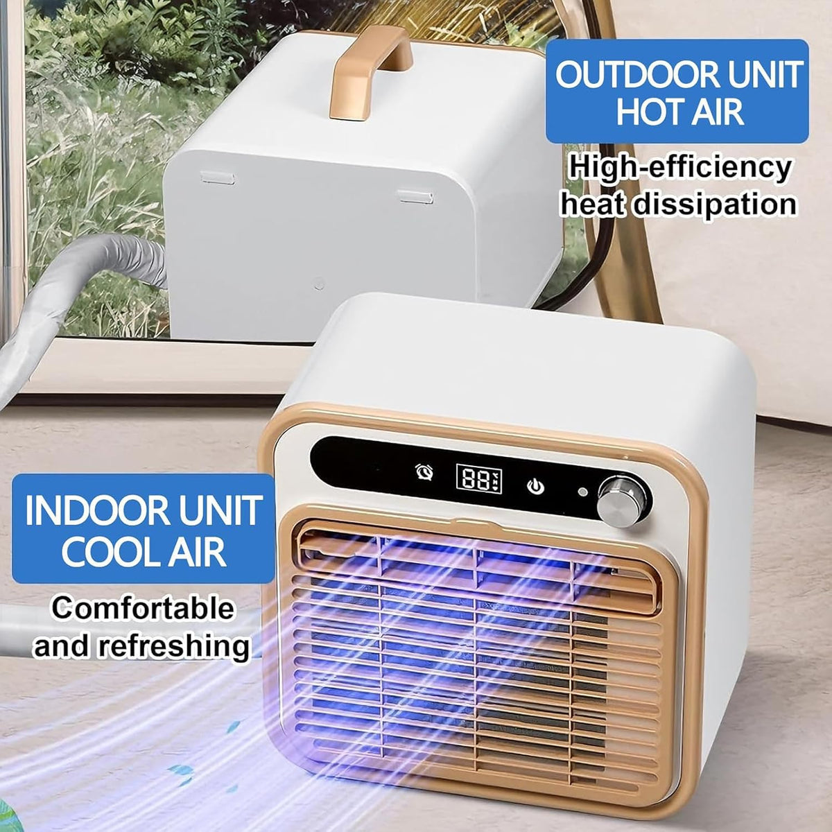 GENERIC Climatiseur Split Portable 5000 Btu, Unité De Climatisation De Camping Silencieuse Avec WiFi Et Télécommande, Minuterie De 12 H Et Débit D’Air De 130 M³/h, Rafraîchisseur D’Air Sans Tuyau Pou 1m Tube