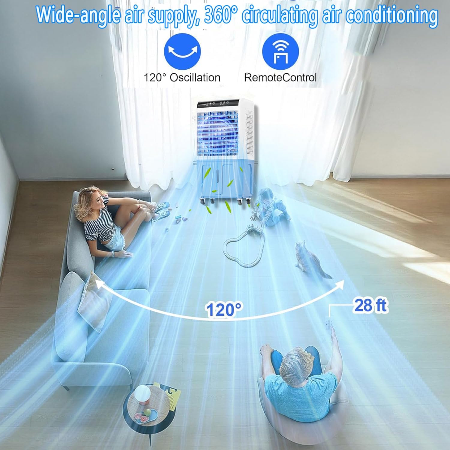  Climatiseur Portable Avec Grand Réservoir D'eau Pour Un Refroidissement 3D. Refroidisseur D'air évaporatif Portable 3-en-1 Avec écran Tactile LED, 3 Vitesses De Ventilati