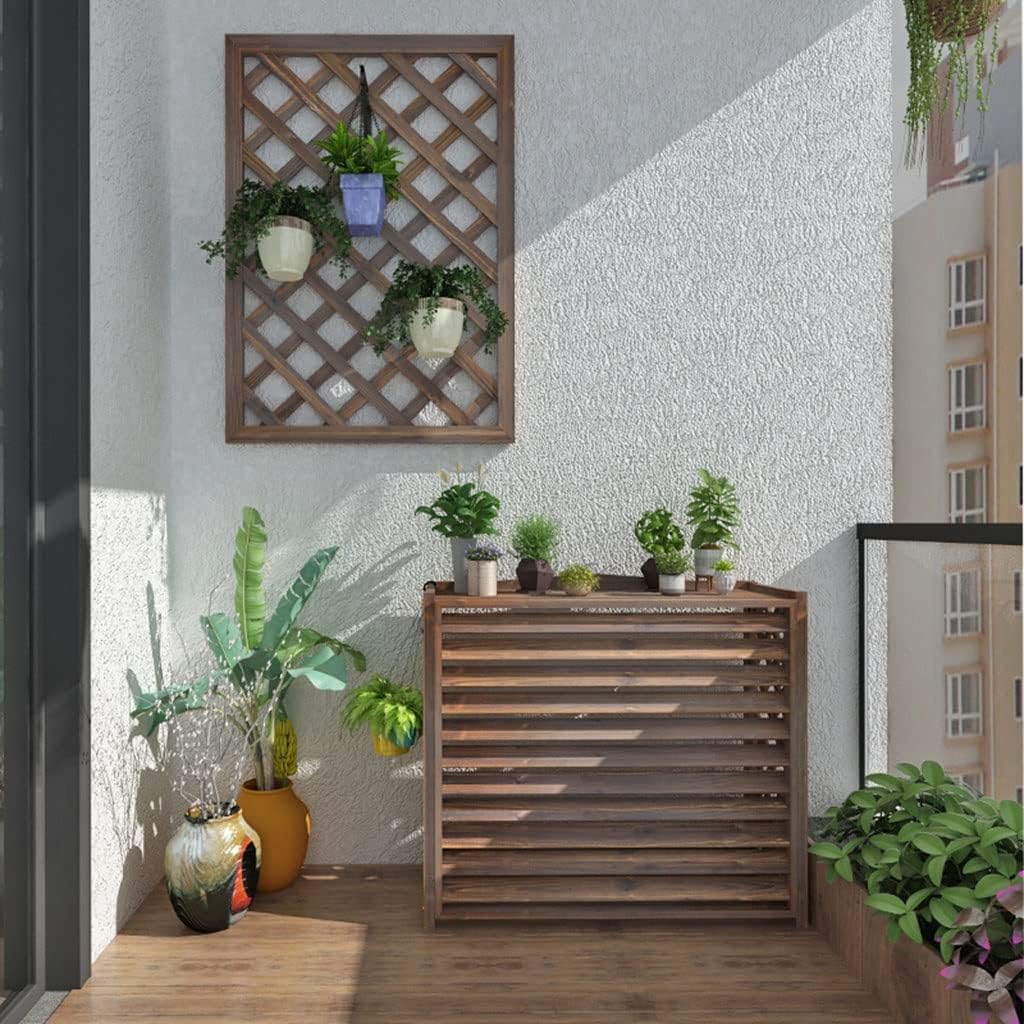 GENERIC Housse De Protection Imperméable En Bois Massif Pour Climatiseur - Clôture Extérieure - Support De Fleurs En Bois Et Grille De Persienne (L 110 X 50 X 85 Cm)