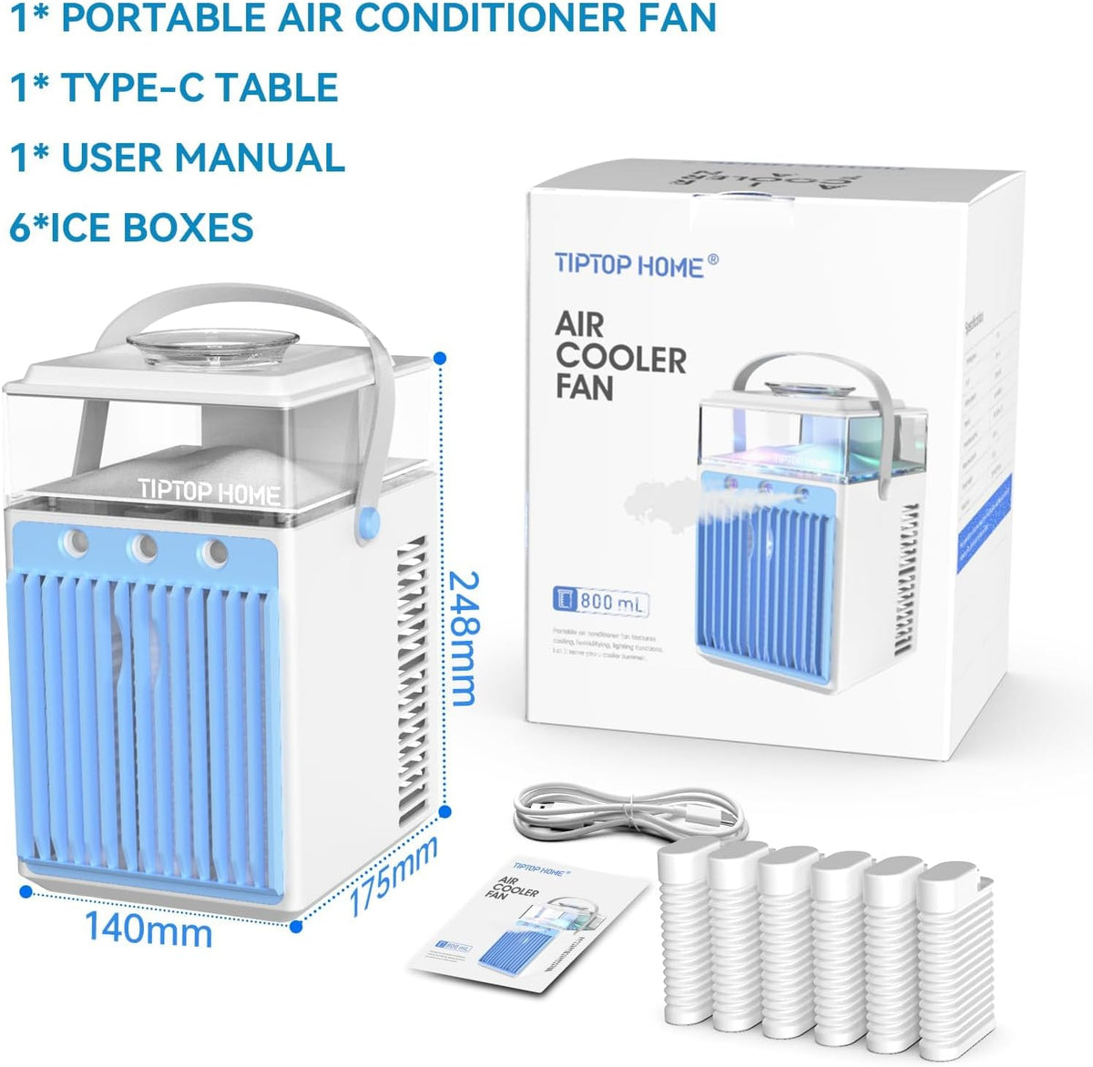  Climatiseurs Portables, Mini Climatiseur 5 En 1 Avec Ventilateur AC à 3 Vitesses & 3 Modes De Pulvérisation & Contrôle Par Application & Minuteries, Refroidisseur D'air évaporatif Silencieux à