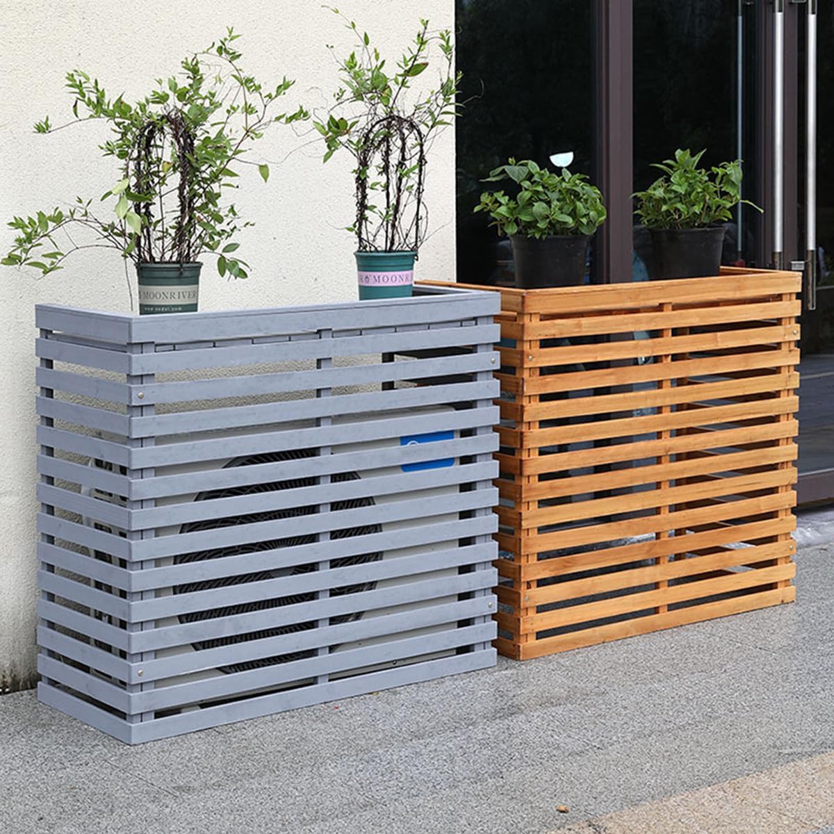GENERIC Housse De Climatiseur D'extérieur En Bois Massif – Hotte à Persiennes Pour Climatiseur Résistant Aux Intempéries Et Support De Fleurs Pour Patio, Jardin Et Porche – Design élégant