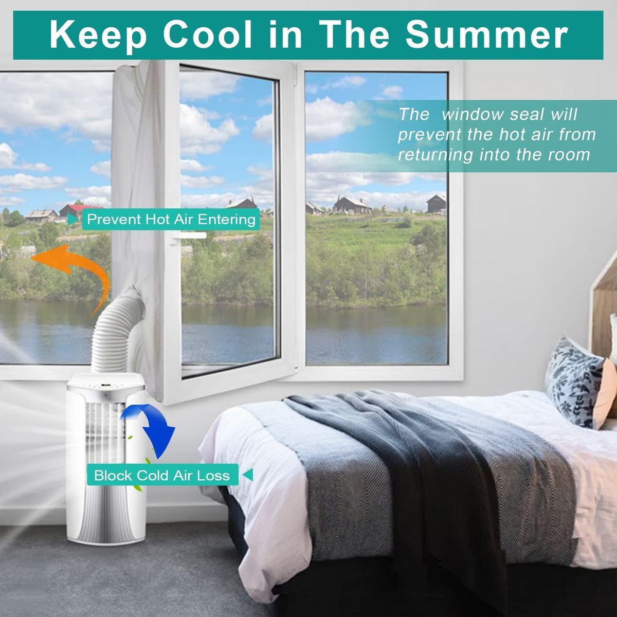  Joint De Fenêtre Pour Climatiseur Mobile, Joint De Fenêtre Pour Climatiseurs Mobiles Avec Fermeture à Glissière Et Fermeture à Adhésive (400 Cm)