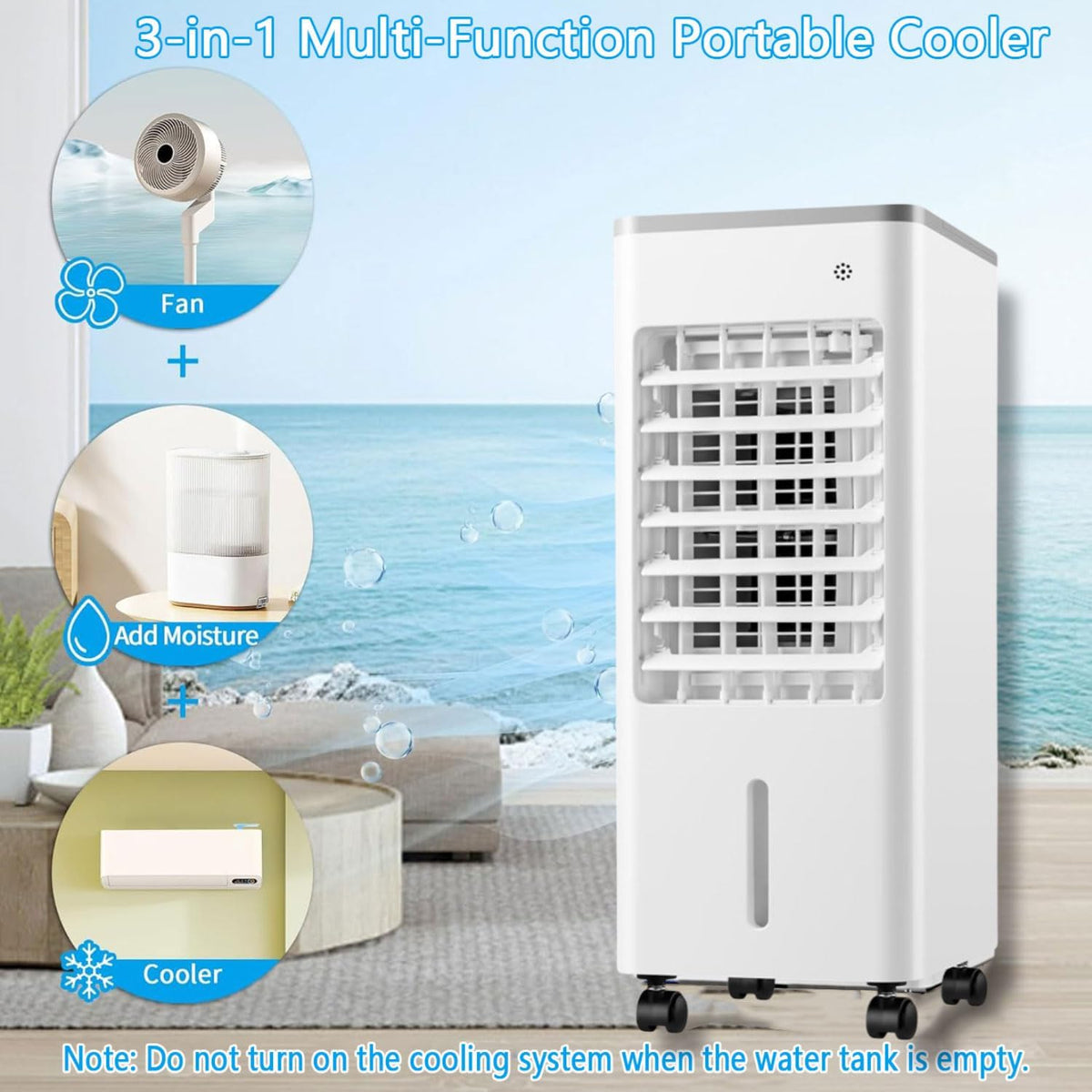 GENERIC Windowless Portable Air Conditioners 9L Evaporative Air Cooler LED Display Portable Cooling Fan Air Purifier 3 Speeds 90°Oscillating 8H Timer Cooling AC Unit Humidifier For Home Office Bedro