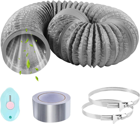  Tuyau Ventilation PVC 100mm Pour Hotte Aspirante 3m Flexible Tuyau D'Evacuation Avec 2 Colliers De Serrage Et 1 Adhésif Aluminium Pour Climatisation Extracteur D'Air Ventilateur Tubulair Gris