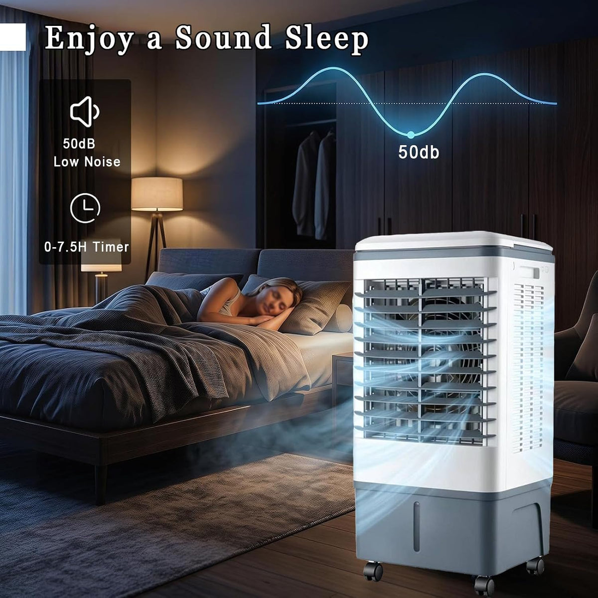 GENERIC Refroidisseur D'air Portable à évaporation De 2100 CFM, Avec Télécommande, Réservoir D'eau De 37 Litres, 3 Vitesses, 2 Blocs De Glace, Minuterie De 7,5 H, Oscillation Pour Intérieur Et Extérieur