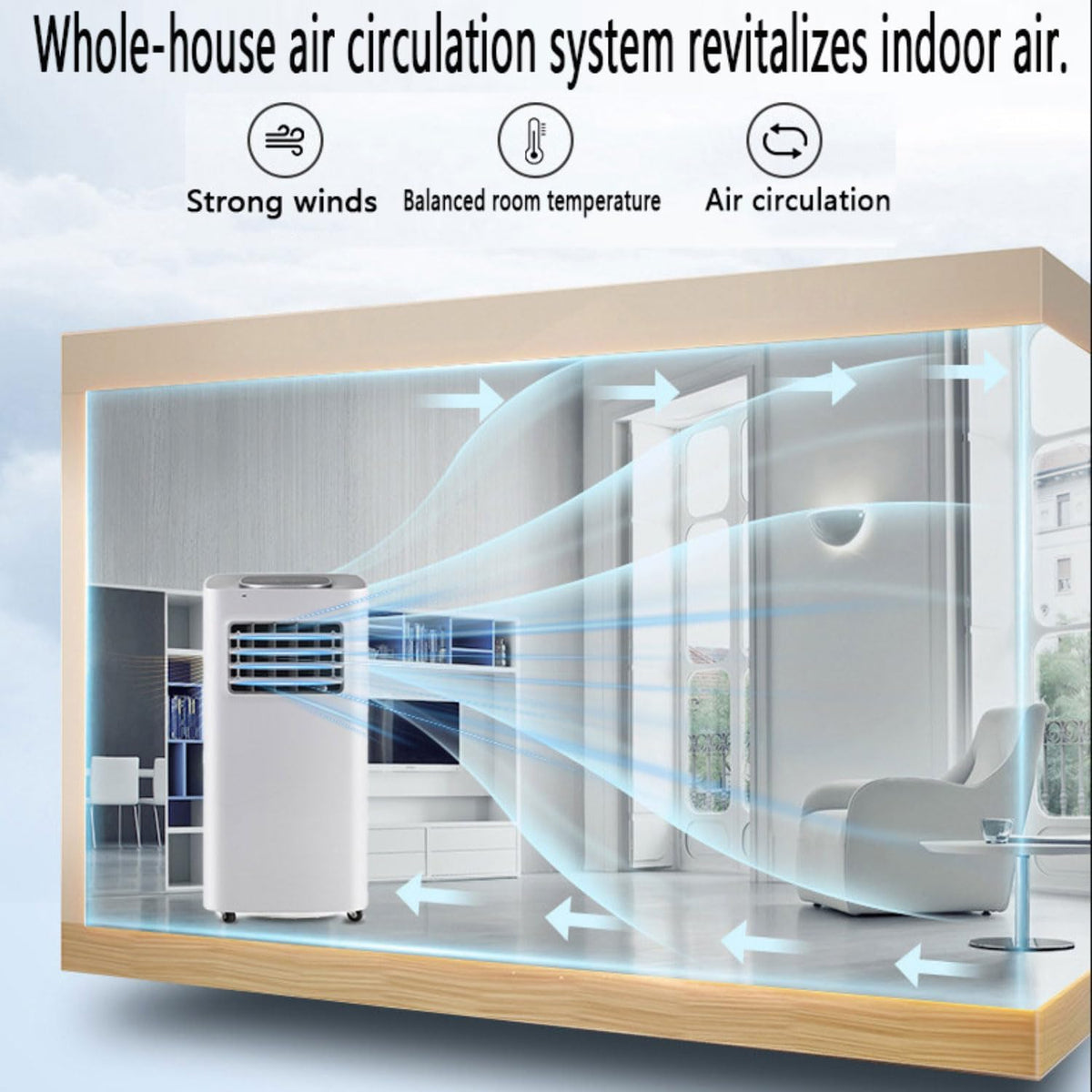 GENERIC Climatiseur Portable 8000 BTU AC Avec Ventilateur Frais, Minuterie 24 H, Kit De Fenêtre, 2 Vitesses, Oscillation à 120°, Couvre 300 M²