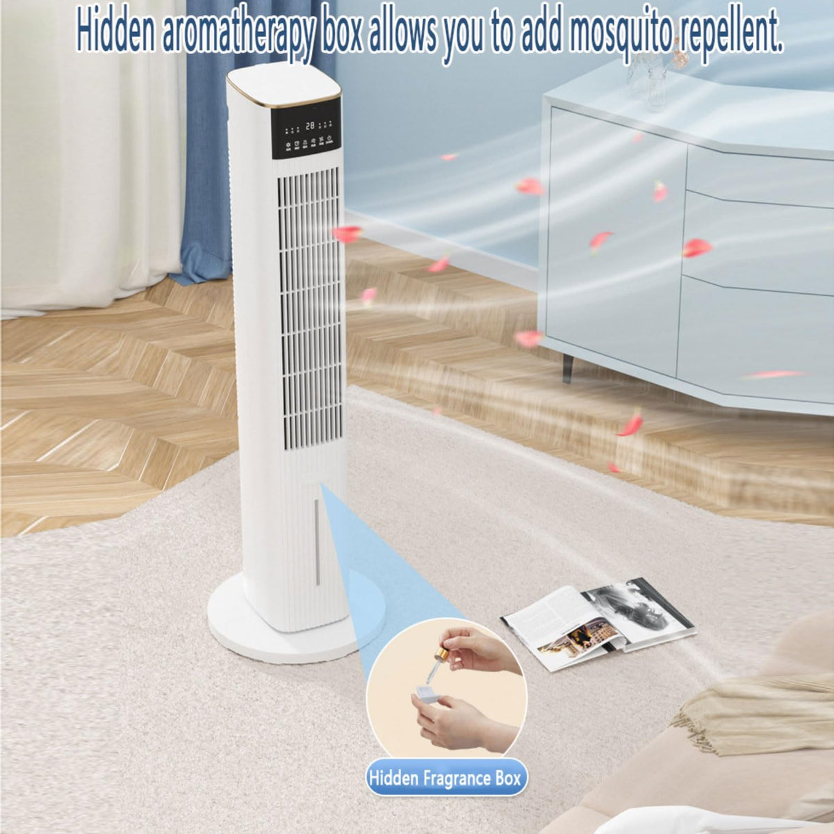  Refroidisseur D'air Colonne Refroidisseur Humidificateur Et Ventilateur Climatiseur Mobile Portable Avec Capacité De 4.5L 3 Vitesses Oscillation Automatique à 80º Roues Multidirectionnelles Blanc