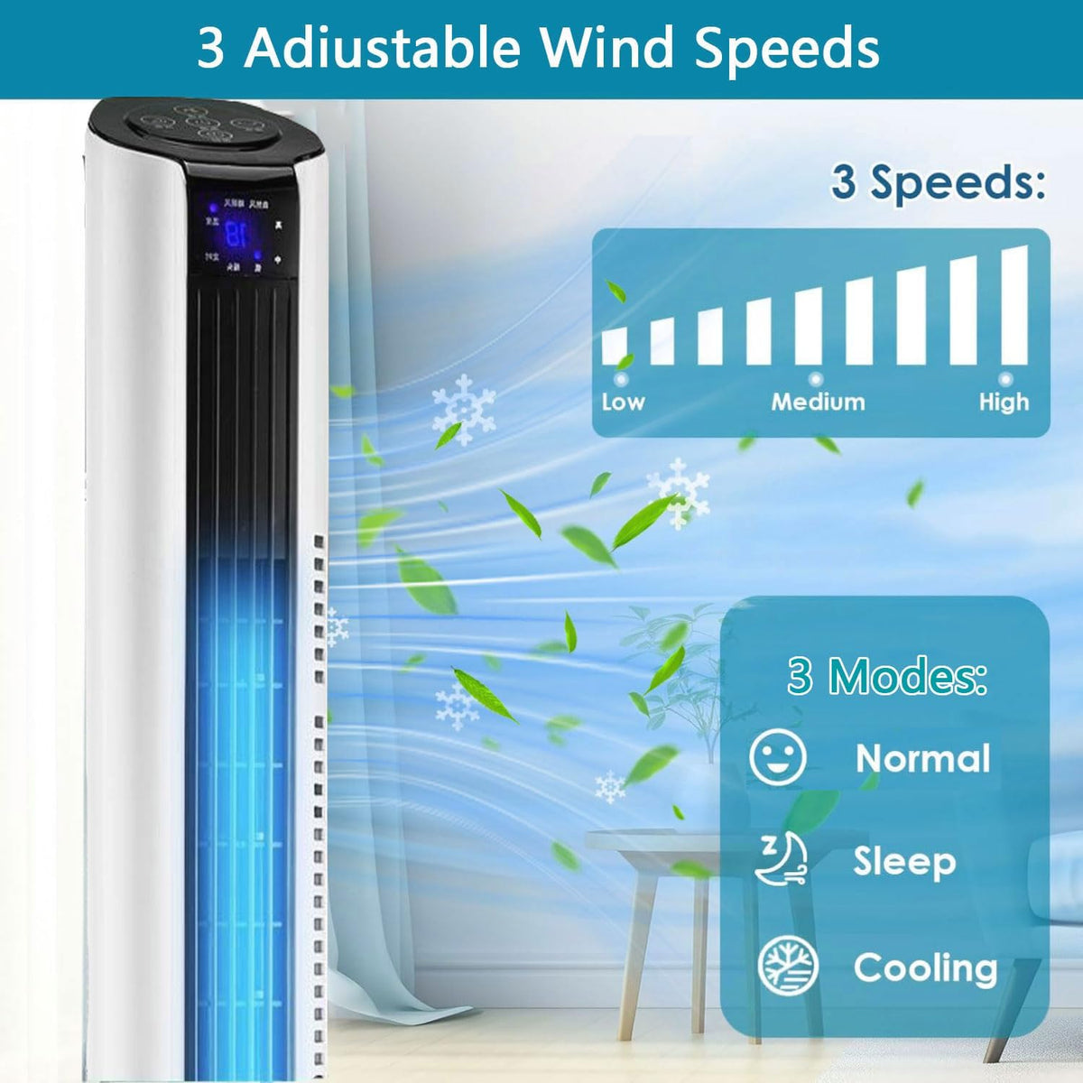  Ventilateur De Tour Portable Avec Télécommande, 3 Vitesses, 60 Oscillation, Circulateur D'air Silencieux Pour Le Bureau à Domicile, Affichage LED, Minuterie 12H, Dispositif De Refroidissement D'économ