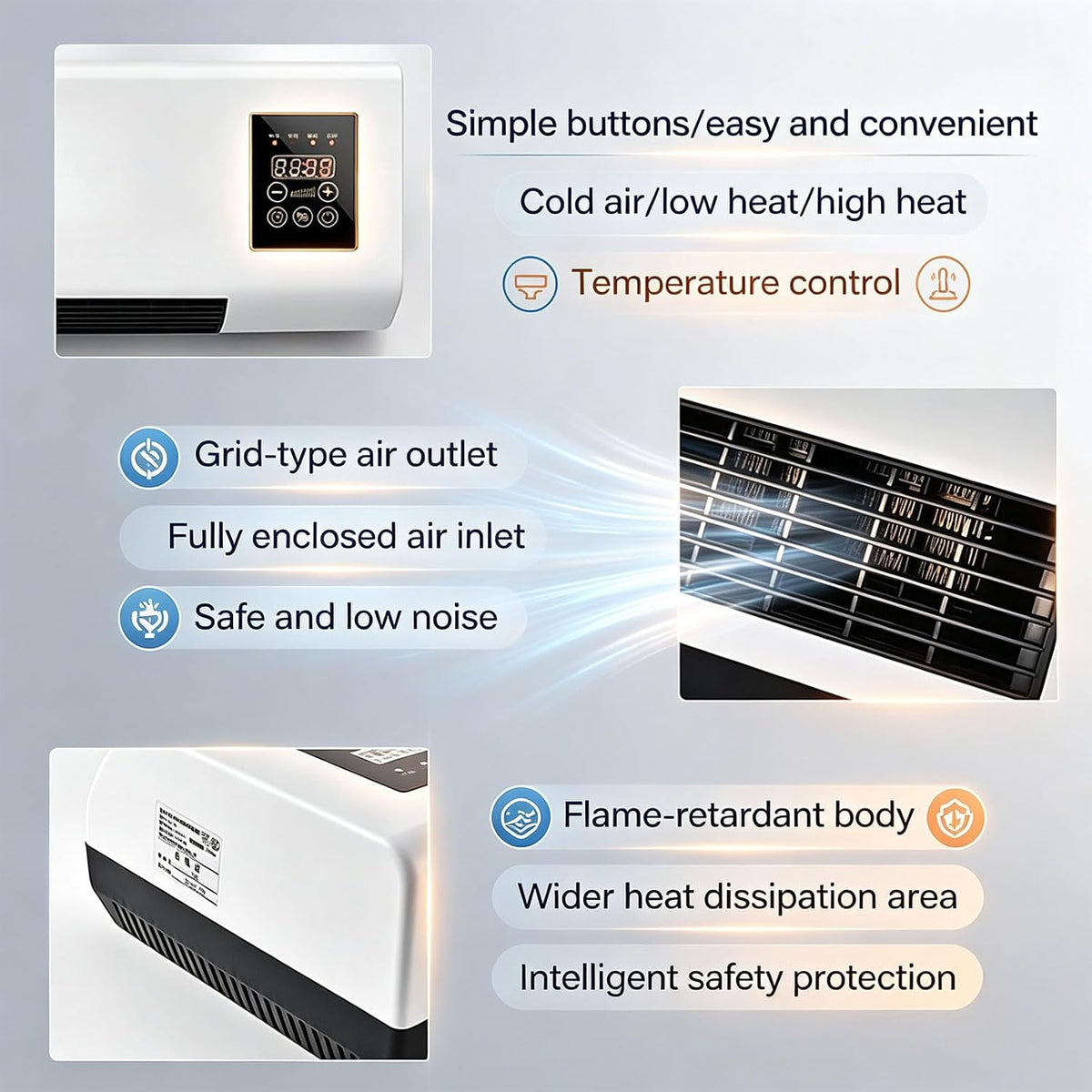  Climatiseur Mural Mobile Sans Évacuation Avec Télécommande | Classe Énergétique A, Réversible Split, Pour Cuisine Et Chambre, Ventilateur Intégré, Climatiseur Portable