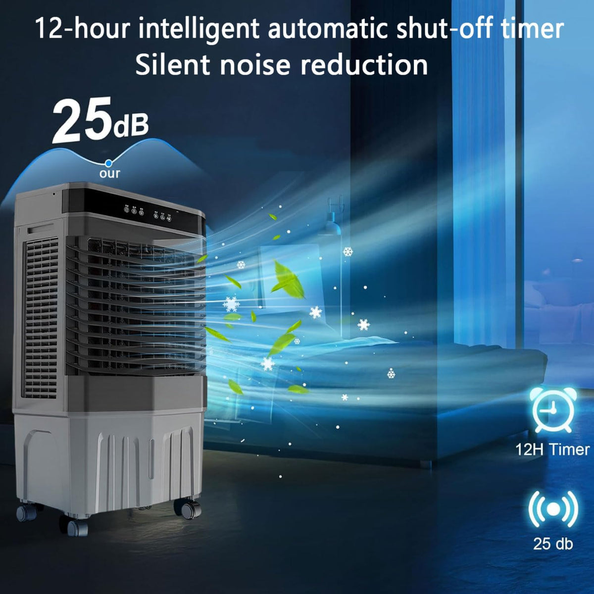 GENERIC Refroidisseur D'air évaporatif Portable, Ventilateur Oscillant à 3 Vitesses Avec 4 Paquets De Glace, 12H Minuterie, Faible Bruit Pour Le Bureau De Chambre à Coucher