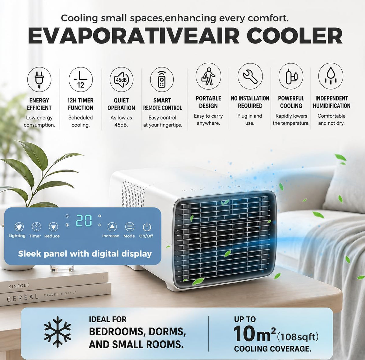  Climatiseur Mobile 2700 BTU, 280 W Basse Consommation | Vrai Compresseur Sans Eau Ni Glace, Refroidissement Rapide, Bruit 45 DB Et Format Compact Pour Dortoir, Bureau Et Caravane