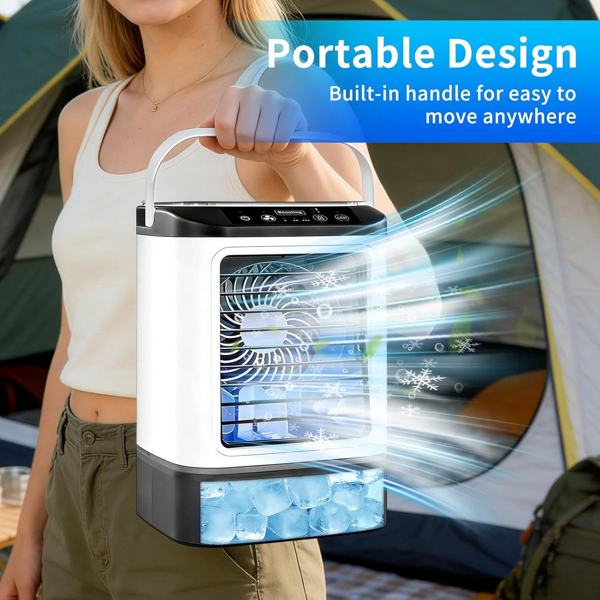 GENERIC Mini Climatiseur Portable, Refroidisseur D'air Personnel Avec Vitesses, Modes Brume, Réservoir D'eau, Boîte à Glace, Petit Climatiseur Rechargeable Pour Chambre, Bureau Et Voyage