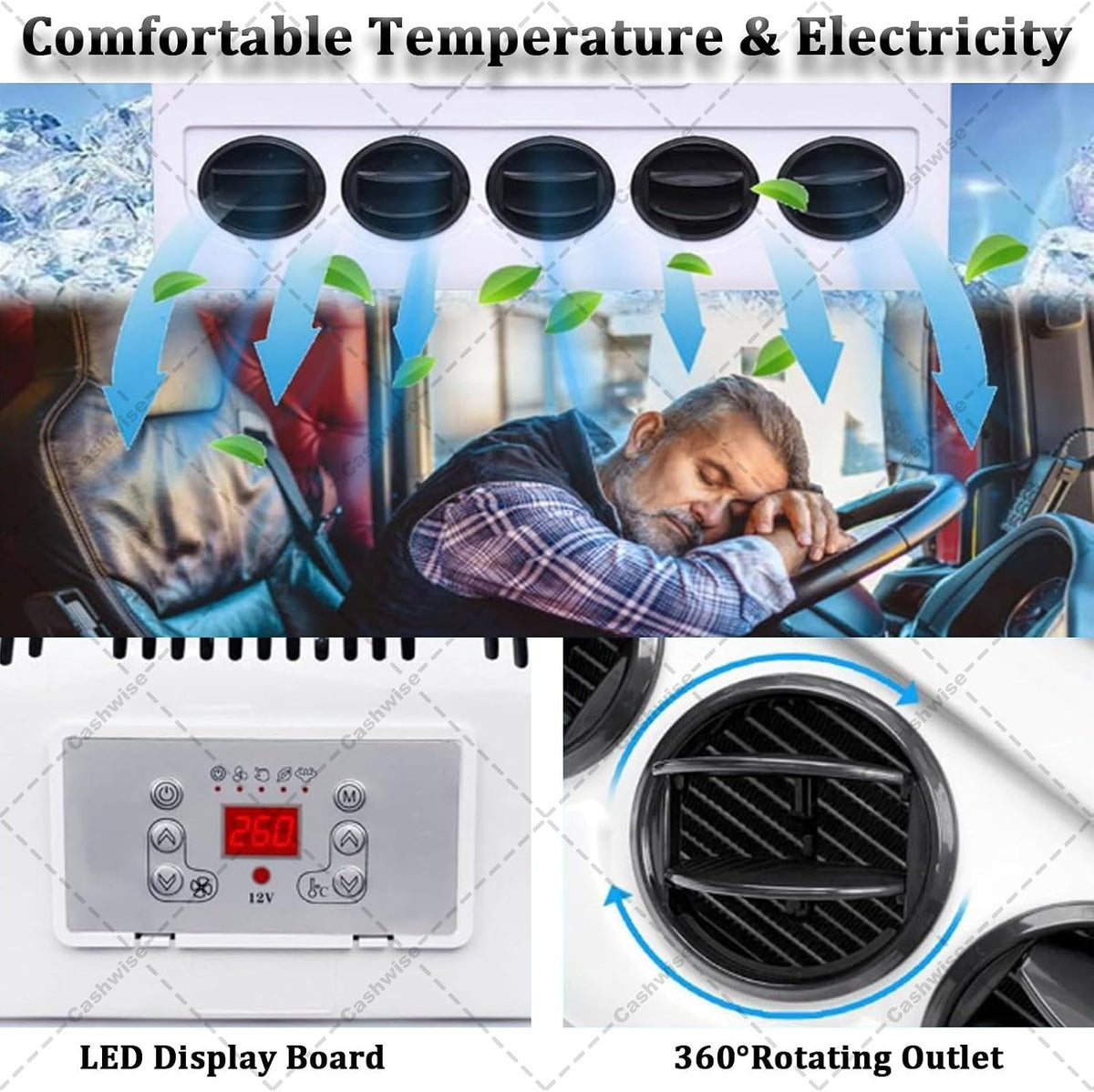 GENERIC Climatiseur Divisé Pour Camping-car, Système De Refroidissement De Cabine De Camion 11 000 BTU Pour Camions, Bus, Pelleteuses, Avec Contrôle Du Vent à 5 Vitesses