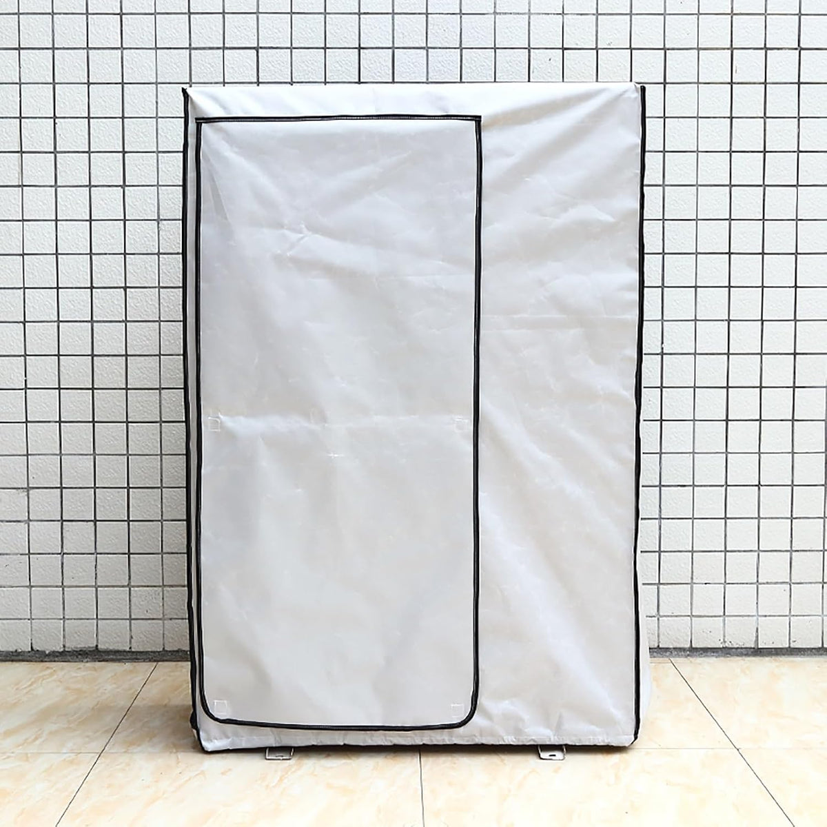  Cache Climatiseur Exterieur Housse De Protection Pour Climatiseur Central Extérieur, Double Couche Épaisse Fenêtre, Caisson Anti Bruit Pompe à Chaleur, Toutes Saisons(White,L 100cm X H 145cm X D 42cm)