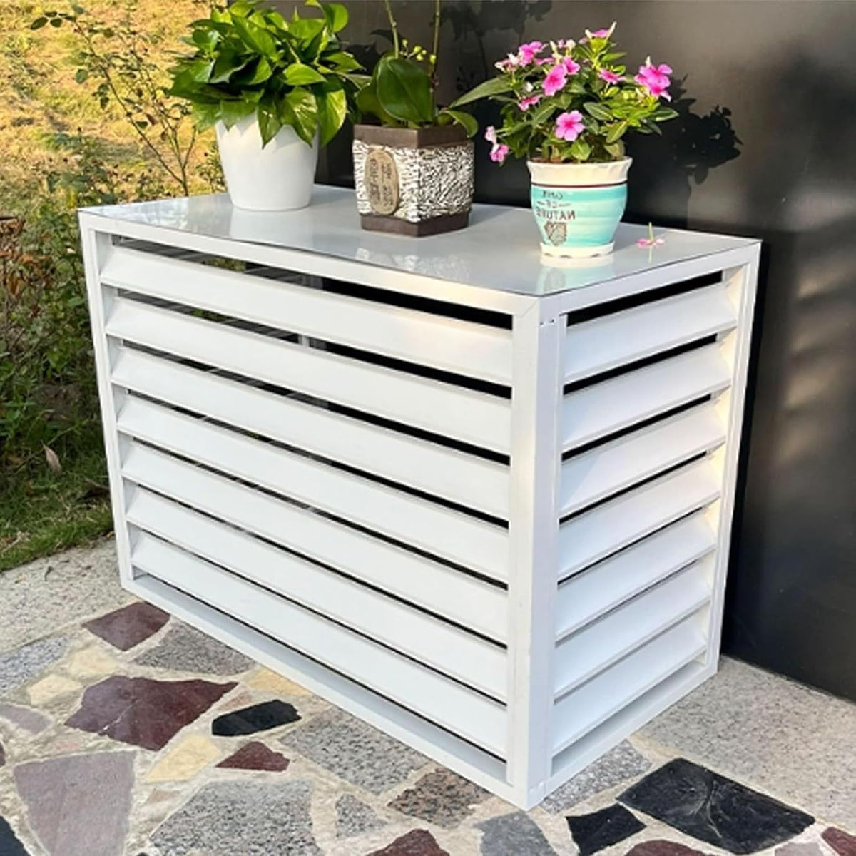 GENERIC Grille De Protection Pour Climatiseur, Cache-climatiseur De Fenêtre, Housses De Climatiseur Extérieures Pour Dissimuler Le Climatiseur Et Préserver L'intimité (Blanc 1,5p (4 Côtés))