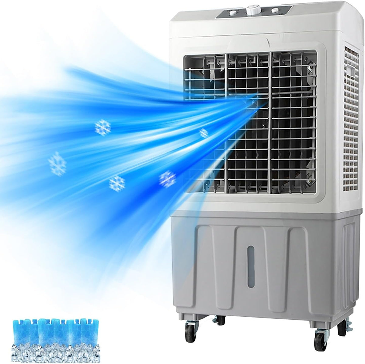  Industrial Evaporative Air Cooler With 120° Oscillation, 50L Water Tank, 3 Speeds & 6 Ice Packs For Large Rooms, Patios, Garages