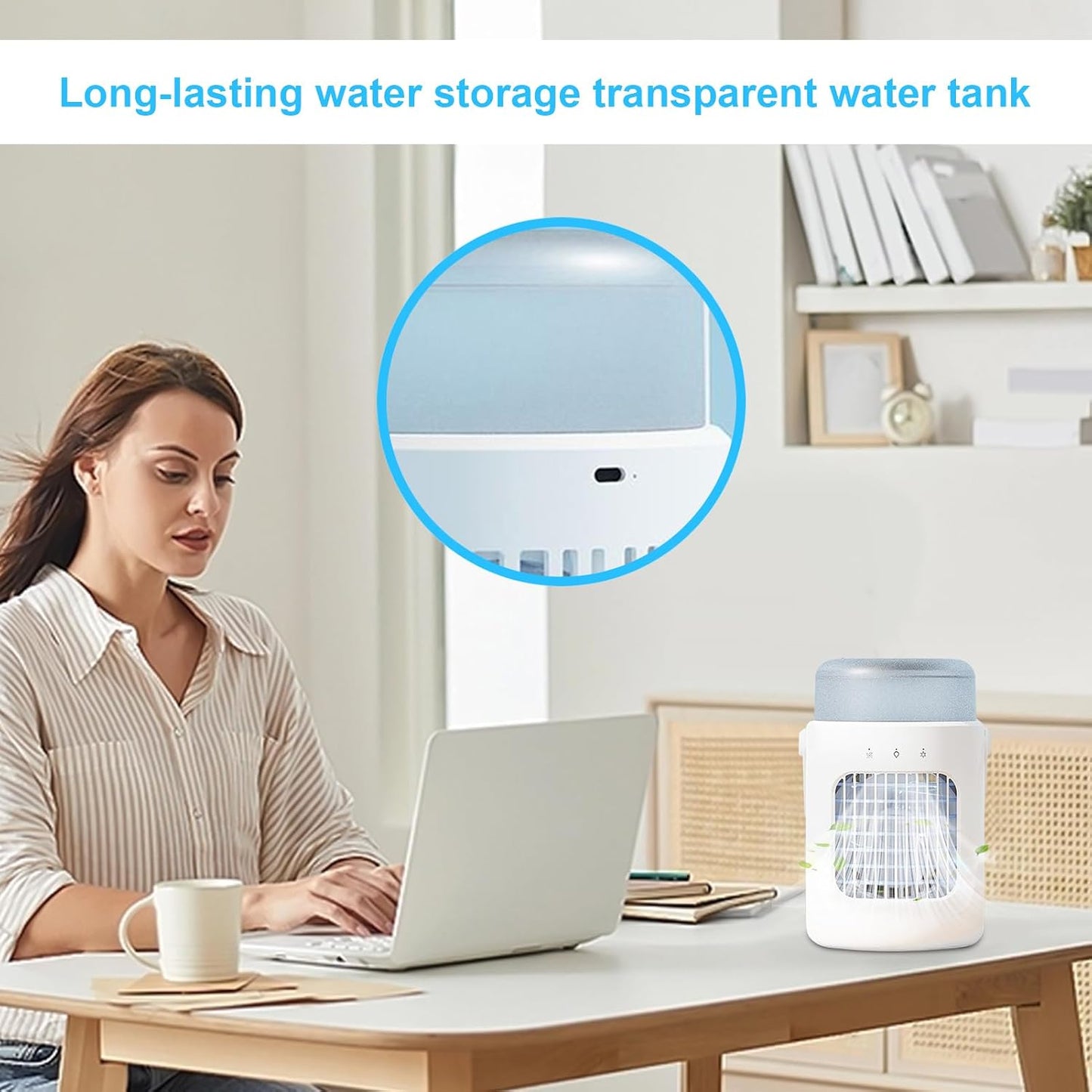  Rafraîchisseur D'air | Ventilateur Rafraîchissant Pour Lit Et Chambre - Ventilateur Humidificateur Rechargeable Avec Réservoir 0.6L Pour Bureau Chambre Tente Pique-nique Maison