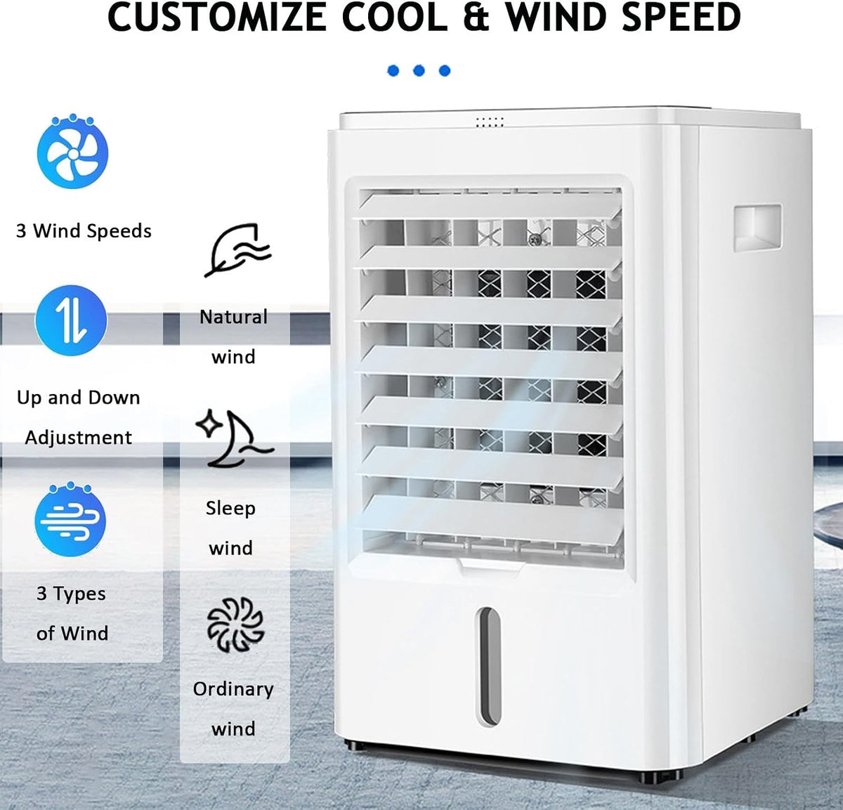  Climatiseur Mobile, 4l Climatiseur Portable Silencieux Refroidisseur D'air Ventilateur Avec Télécommande, 3 Vitesses & 3 Modes, Minuterie De 1H/2H/4H, Idéal Pour Maison/Bureau,12V