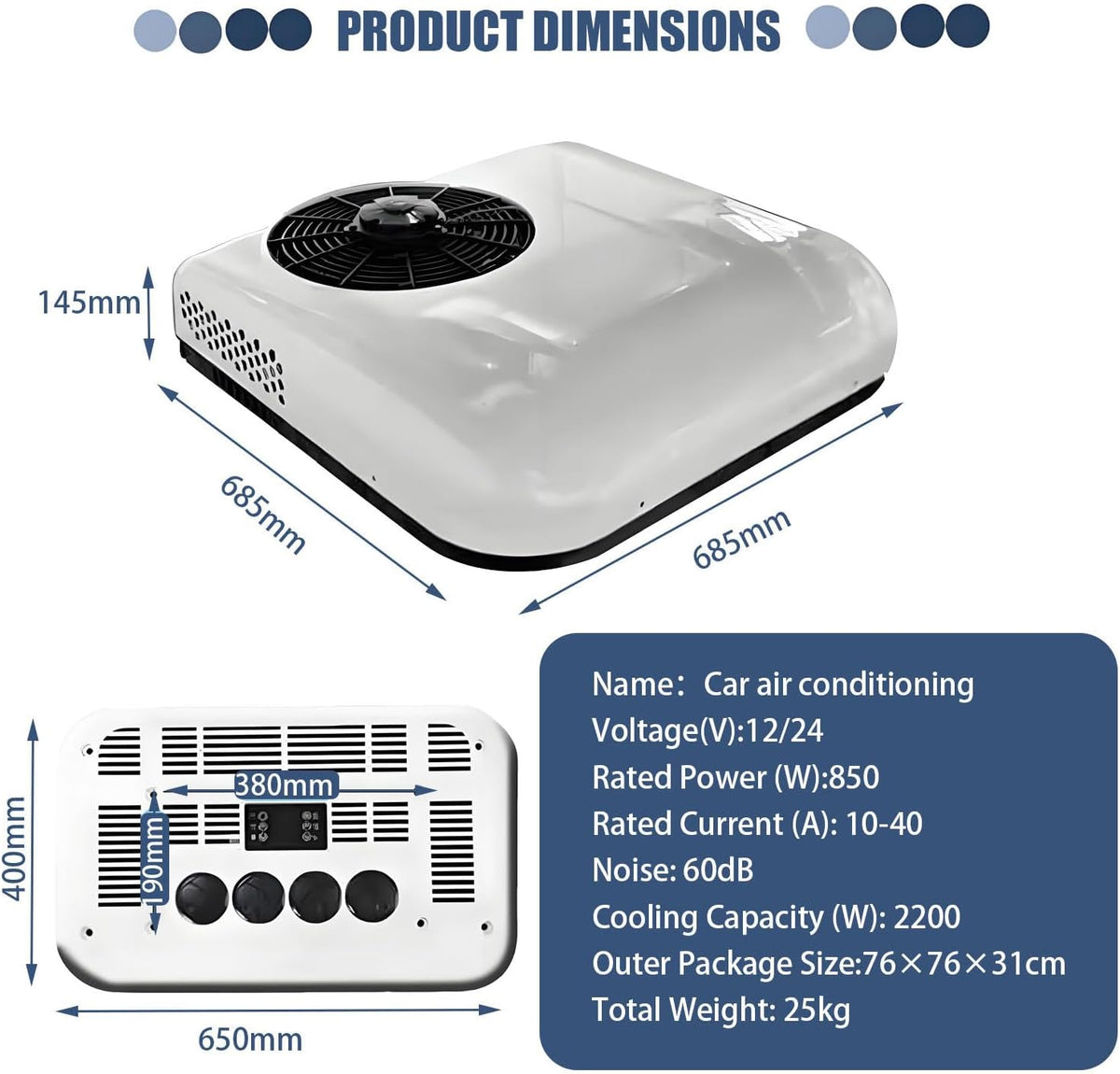  Unité De Climatisation De Toit Pour Camions RVs, 8800BTU Chauffage De Refroidissement, Inverseur Tech Quiet ≤45dB, Télécommande, Carrosser En ABS Durable Pour Camping-cars Vans Machines De Constructio