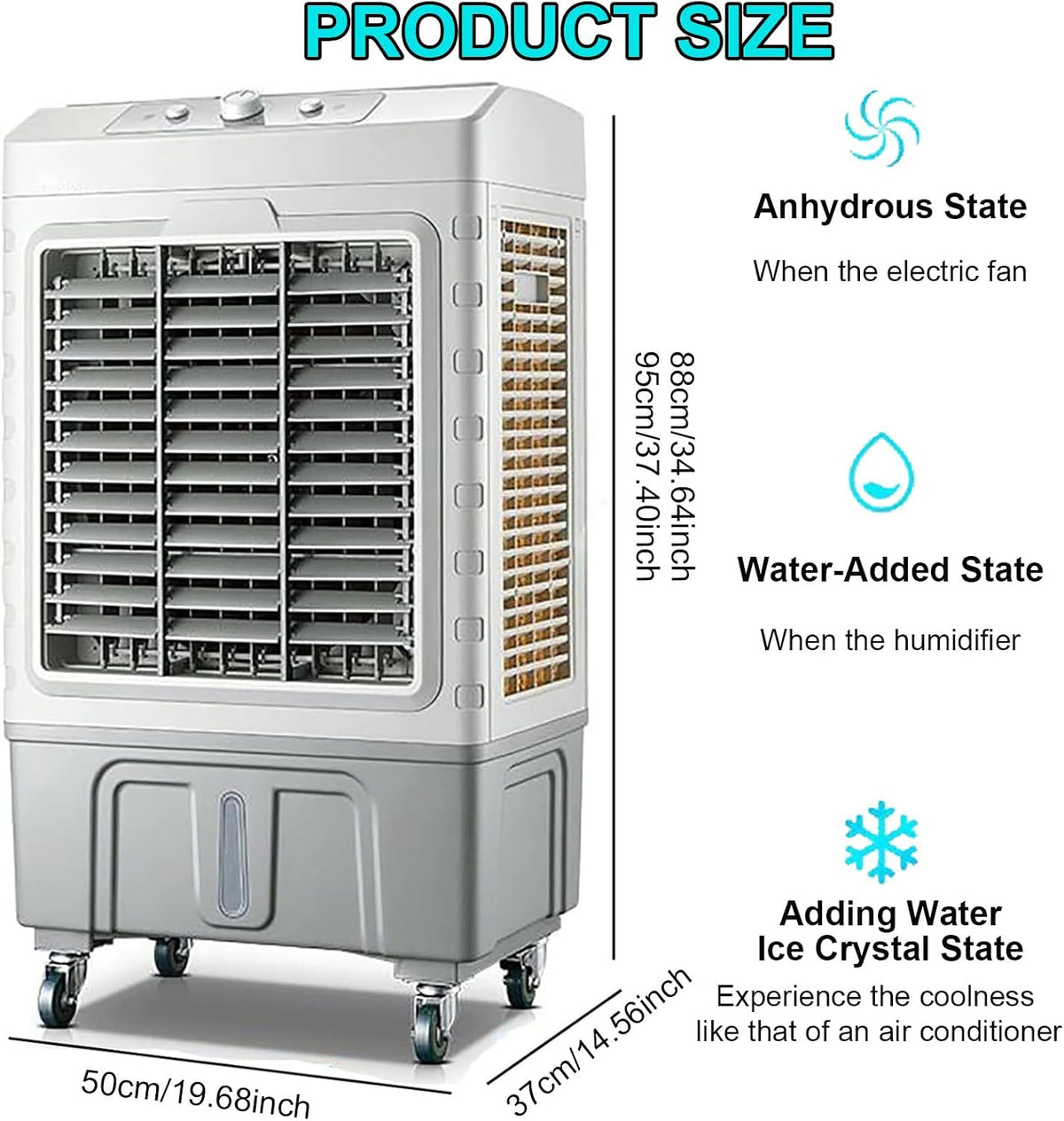 GENERIC Refroidisseur D'évaporation Portable à 3 Vitesses, Grand Réservoir De 55L, Climatiseur Oscillant à 12 ° Avec Roues Pour L'extérieur à Usage Commercial Et Refroidissement Intérieur