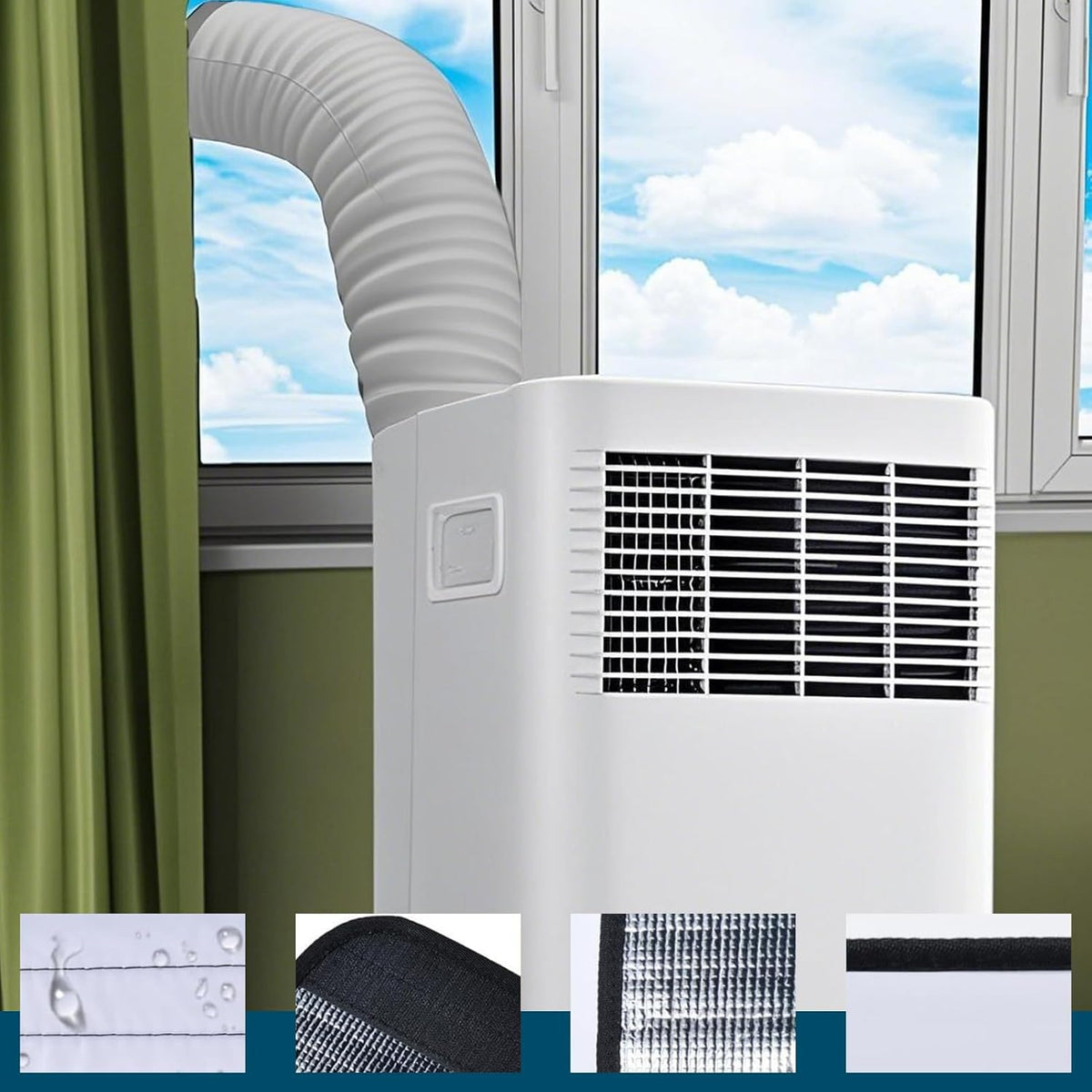  Housse Isolante Pour Climatiseur - Housse De Protection Pour Tuyau D'Évacuation D'Air - Manchon Imperméable Avec 3 Bretelles De Serrage Pour Protection De Conduit D'Évacuation