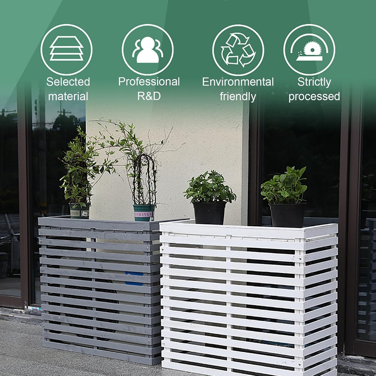 GENERIC Housse De Climatiseur Extérieur - Support En Bois Massif Et Fleur Pour Climatisation Portable -, Résistant Aux Intempéries, Design Décoratif (couleur : Bleu)
