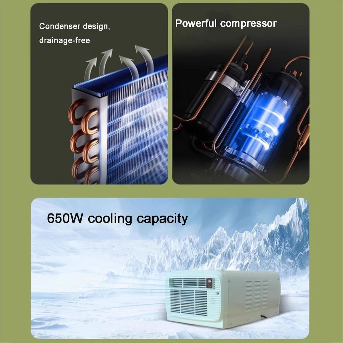  COYEUX Climatiseur Portable 280 W, Climatiseur De Refroidissement Pour Voiture, Avec Panneau De Commande, Kit De Tuyau D'échappement, Pour Chambre De Camping-Car, Camping Et Tente