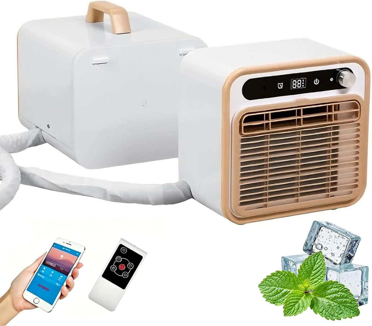 GENERIC Climatiseur Split Portable 5000 Btu, Unité De Climatisation De Camping Silencieuse Avec WiFi Et Télécommande, Minuterie De 12 H Et Débit D’Air De 130 M³/h, Rafraîchisseur D’Air Sans Tuyau Pou 1m Tube