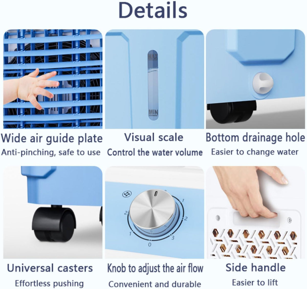 GENERIC Ventilateur De Refroidissement Portable Avec Blocs De Glace, 3 En 1 AC Par évaporation, 36 DB Silencieux, Oscillation à 120°, Mobile Pour Chambre à Coucher, Bureau