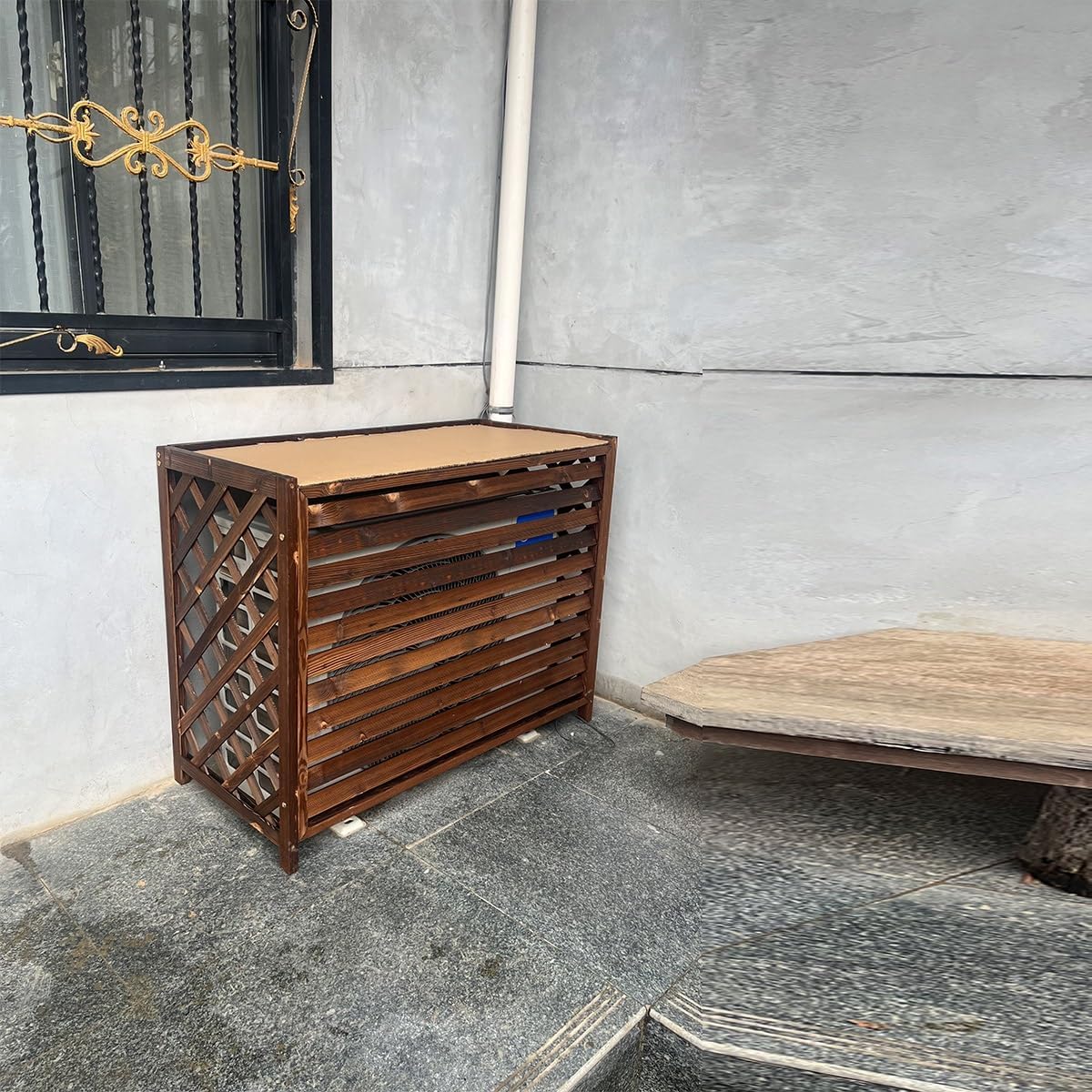 GENERIC Housse De Protection Pour Climatiseur D'extérieur – Bois Massif Robuste Anti-corrosion Design élégant Pour Cacher Les Unités De Climatisation Et Le Stockage Des Plantes – Protection Résistante Aux